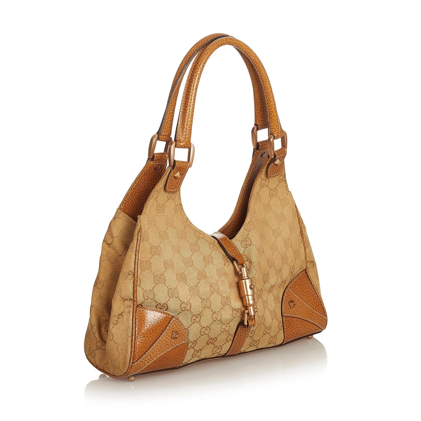Gucci GG Nailhead Jackie SHG Canvas Brown Shoulder Bag Bag Shg