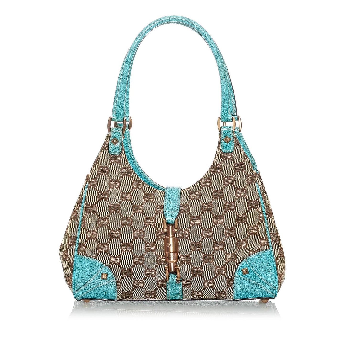 Gucci GG Nailhead Jackie SHG Canvas Brown Blue Shoulder Bag
