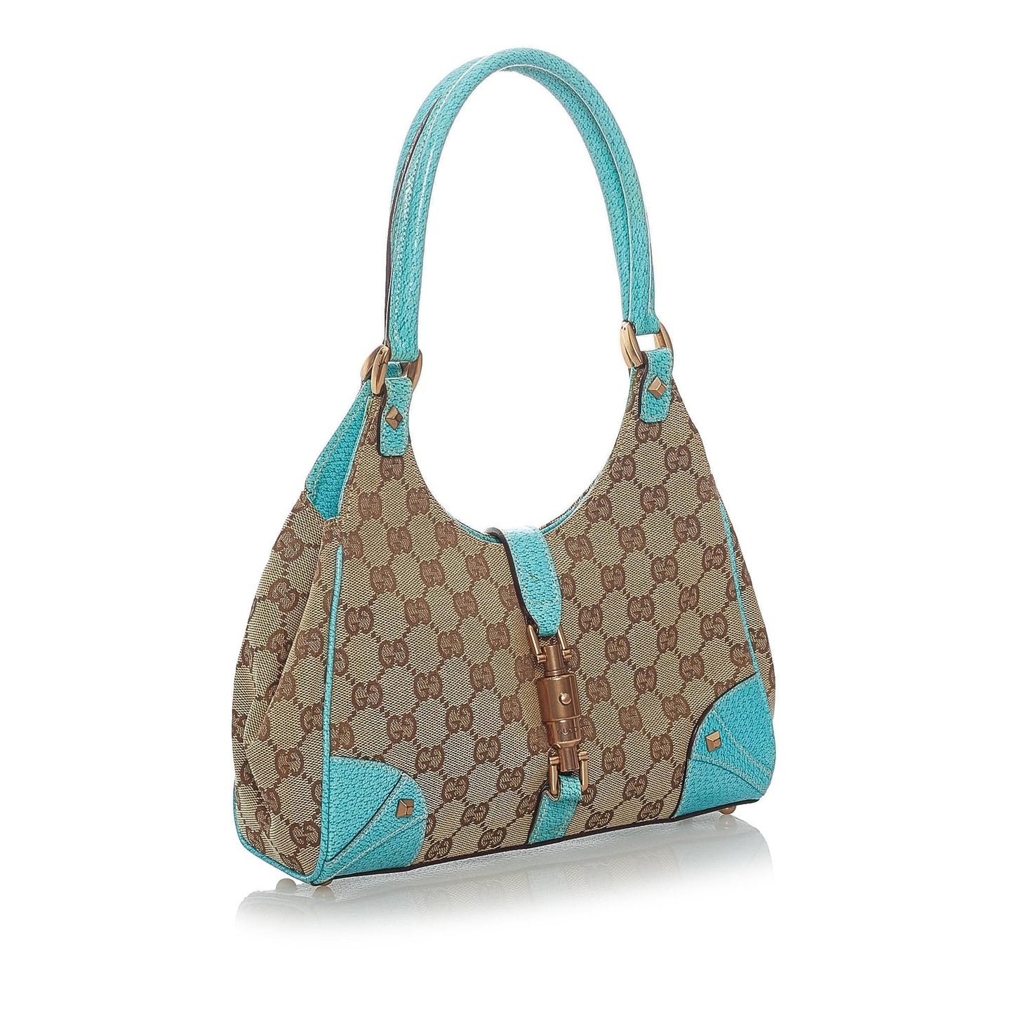 Gucci GG Nailhead Jackie SHG Canvas Brown Blue Shoulder Bag