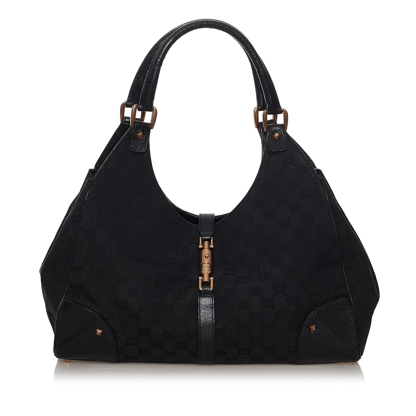 Gucci GG Nailhead Jackie SHG Canvas Black Shoulder Bag