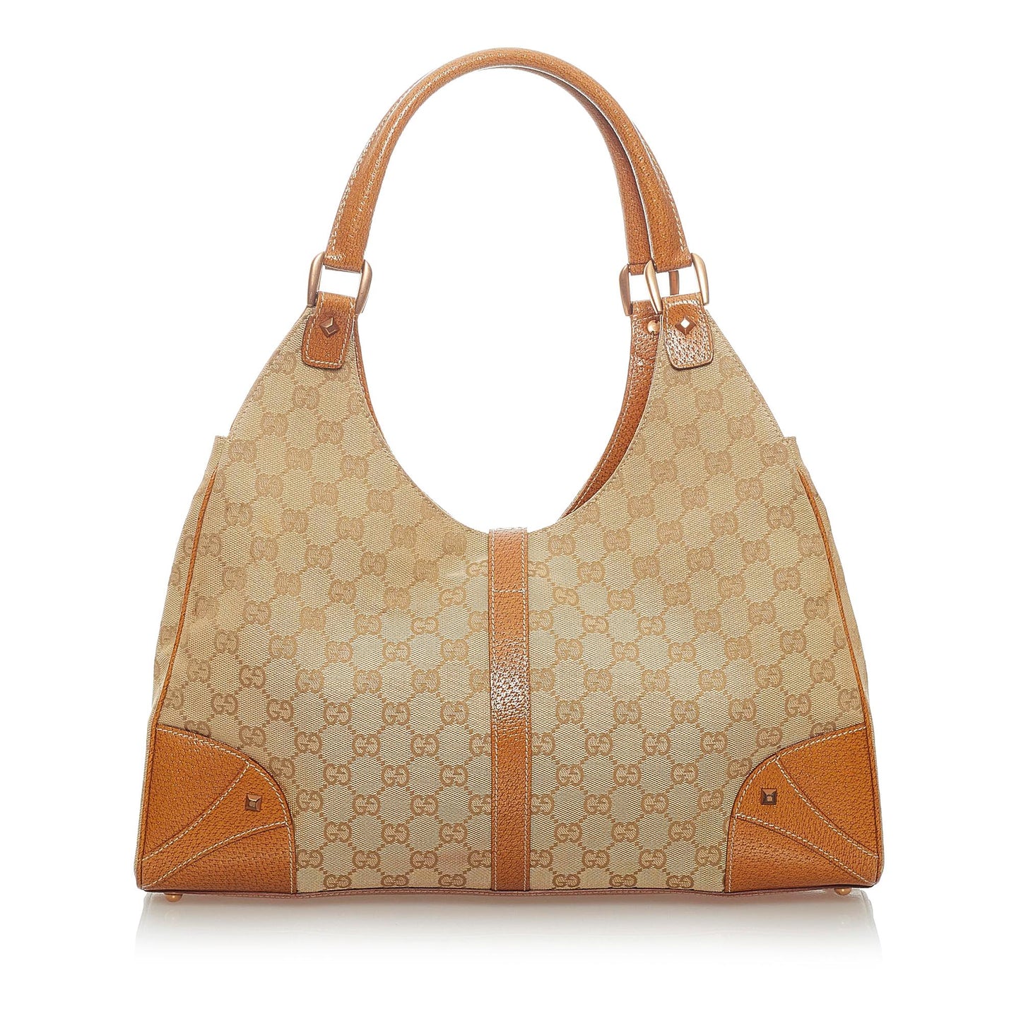 Gucci GG Nailhead Jackie SHG Canvas Brown Shoulder Bag