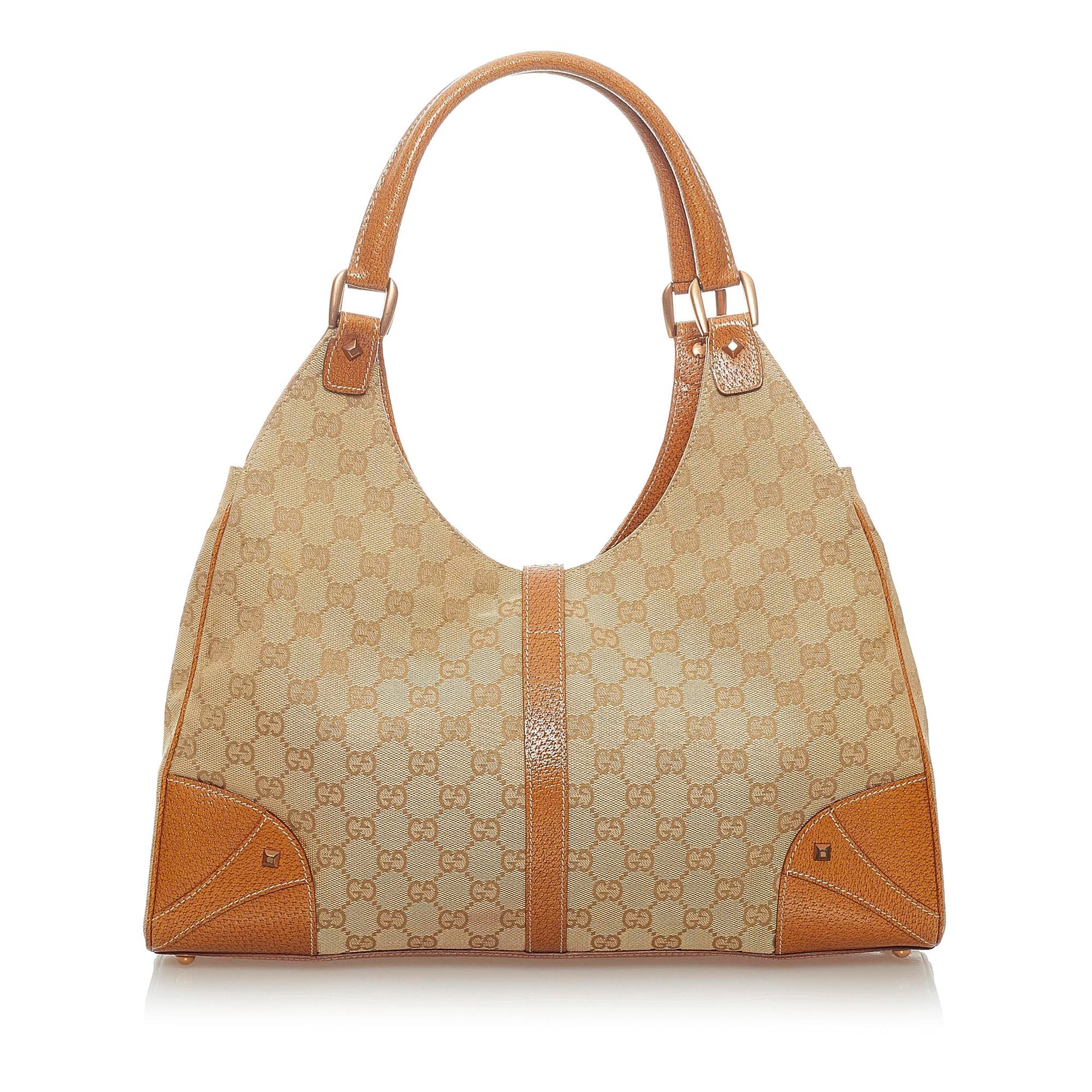 Gucci GG Nailhead Jackie SHG Canvas Brown Shoulder Bag