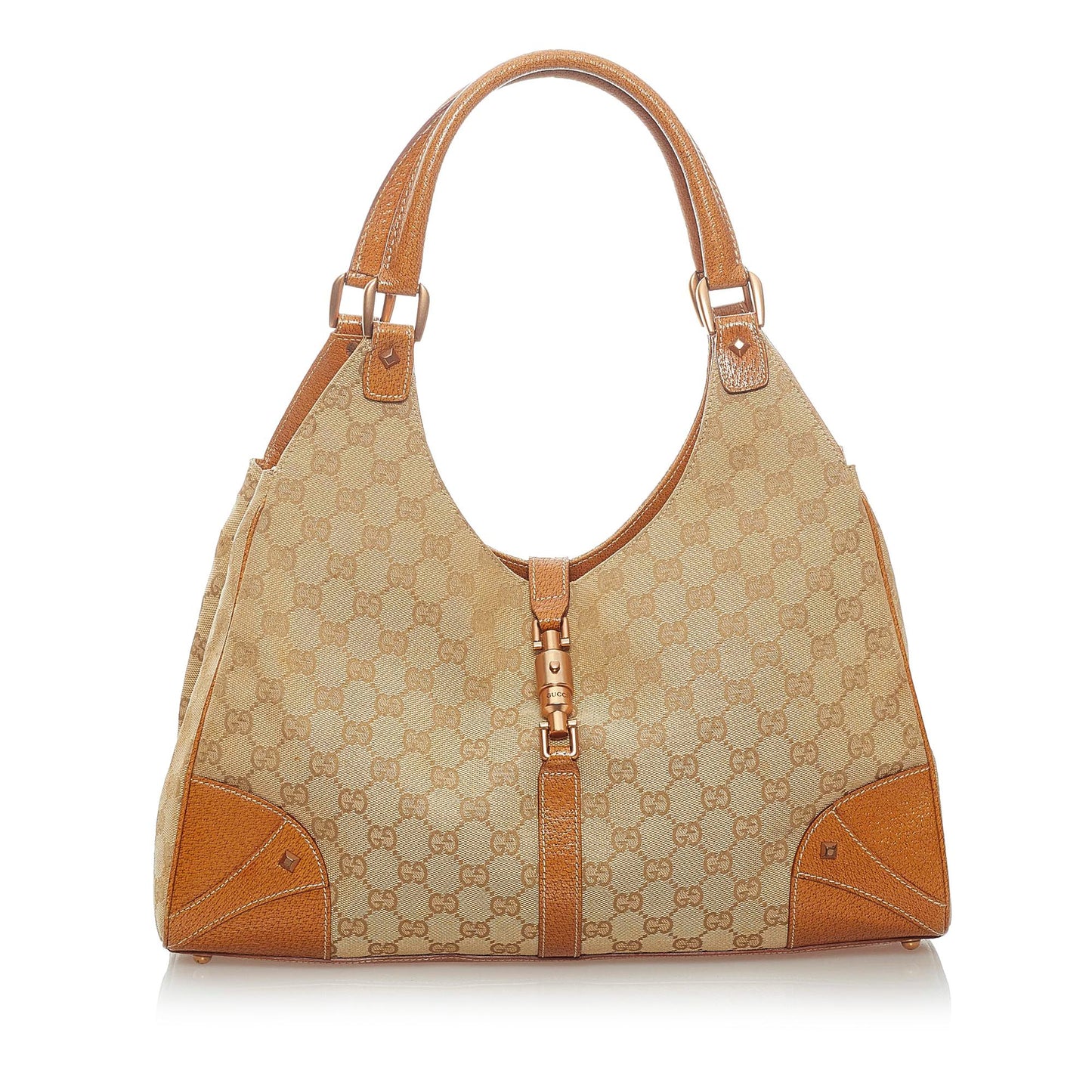 Gucci GG Nailhead Jackie SHG Canvas Brown Shoulder Bag