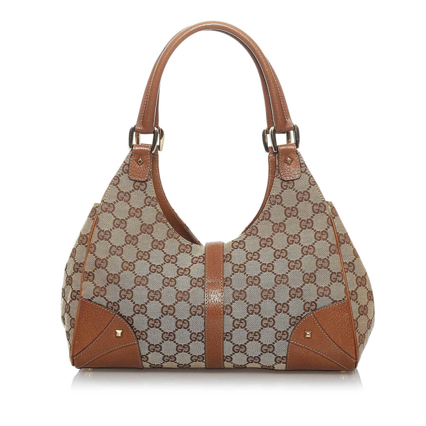 Gucci GG Nailhead Jackie SHG Canvas Calf Brown Shoulder Bag