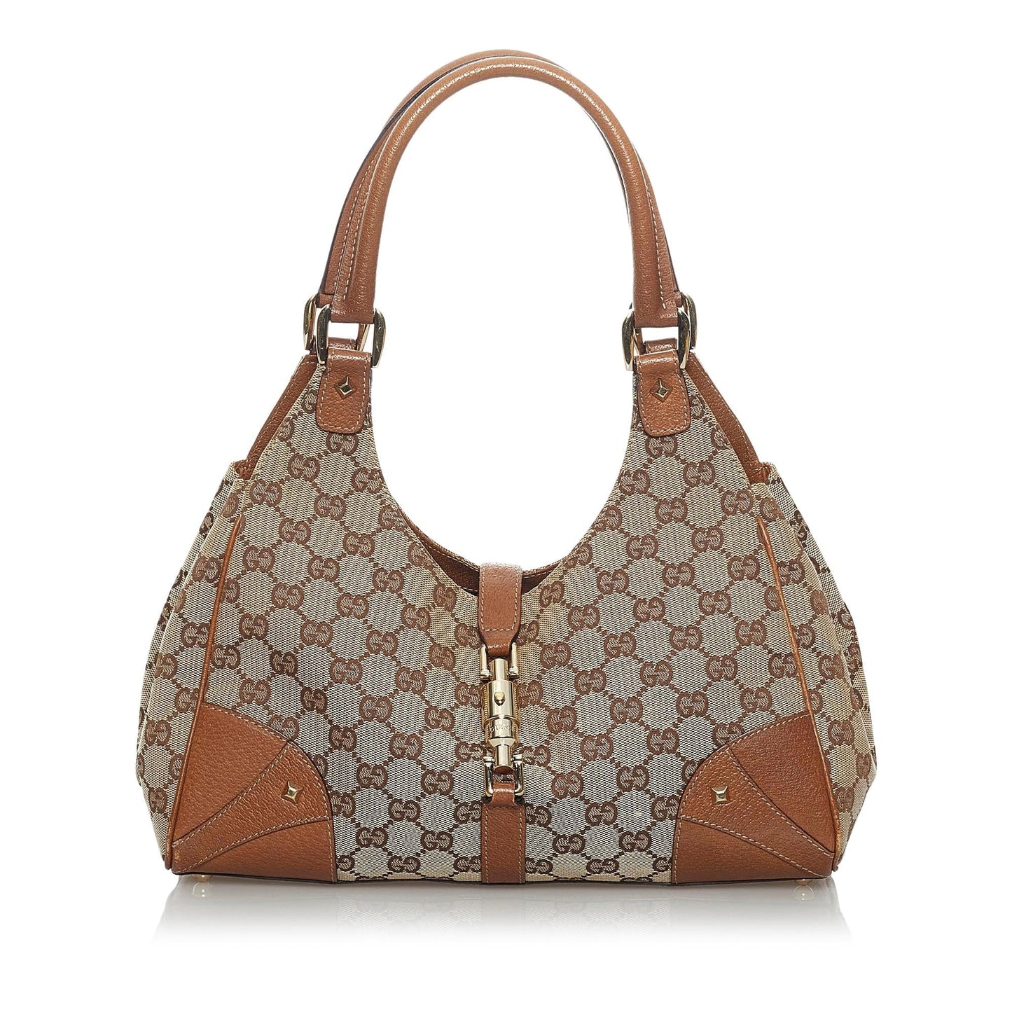 Gucci GG Nailhead Jackie SHG Canvas Calf Brown Shoulder Bag