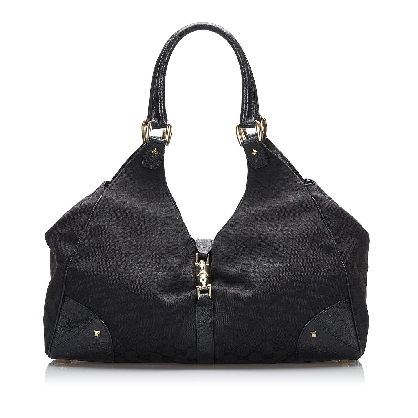 Gucci GG Nailhead Jackie SHG-d5UoED Canvas Black Shoulder Bag