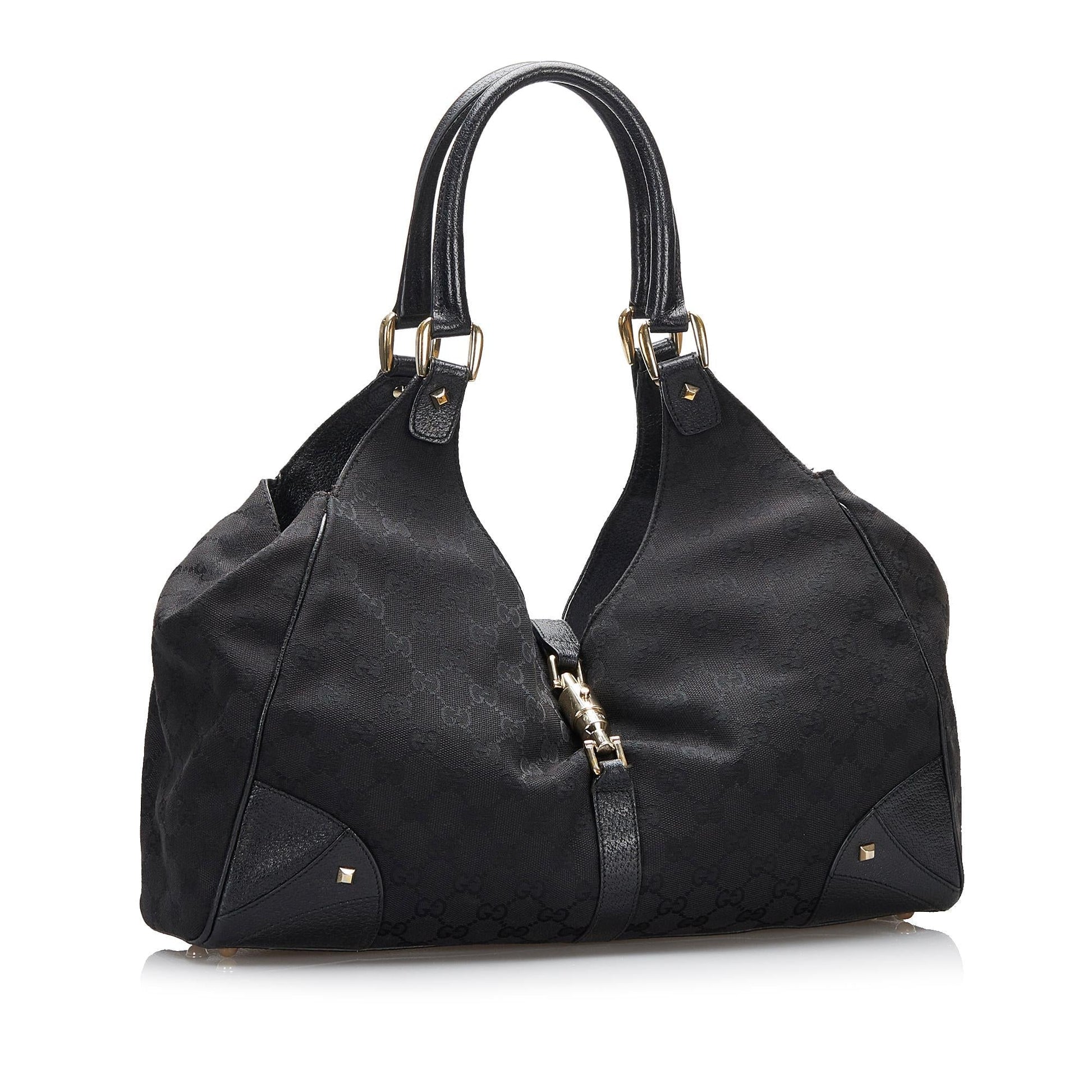 Gucci GG Nailhead Jackie SHG-d5UoED Canvas Black Shoulder Bag
