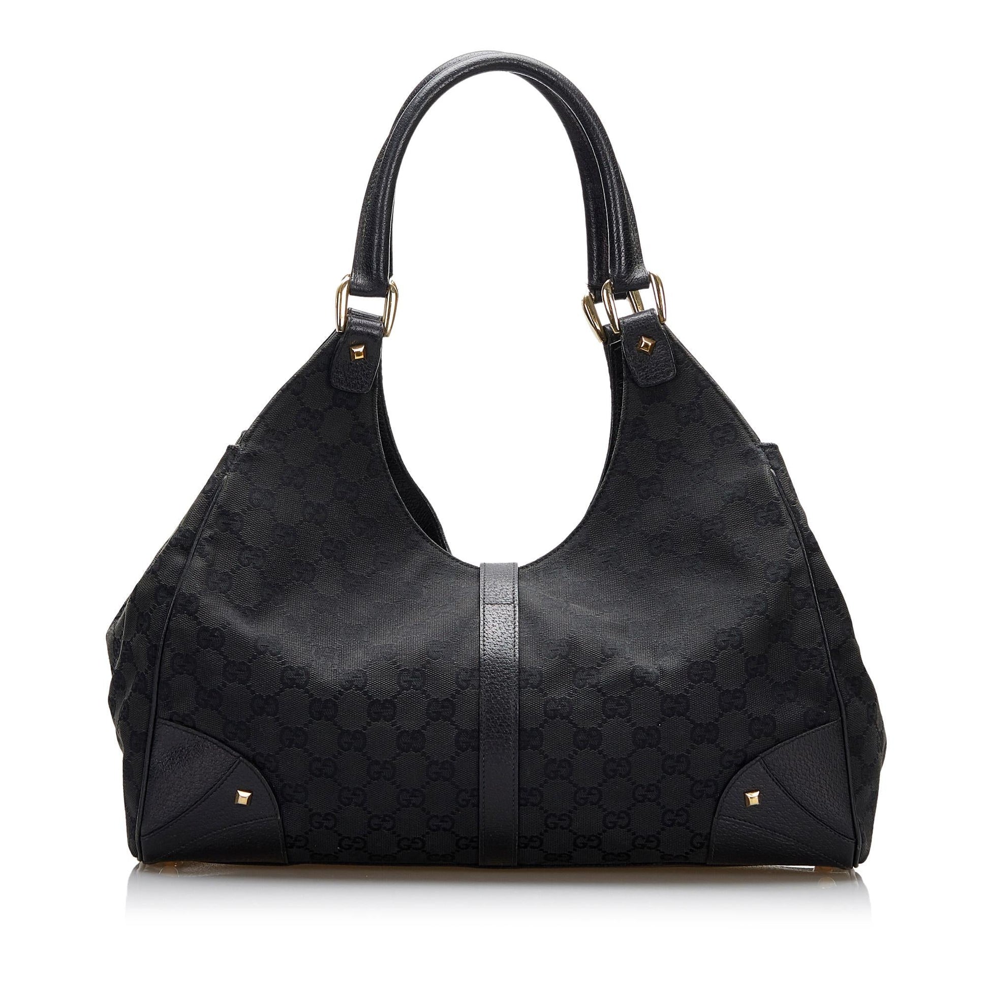 Gucci GG Nailhead Jackie SHG-YZOZQj Canvas Black Shoulder Bag