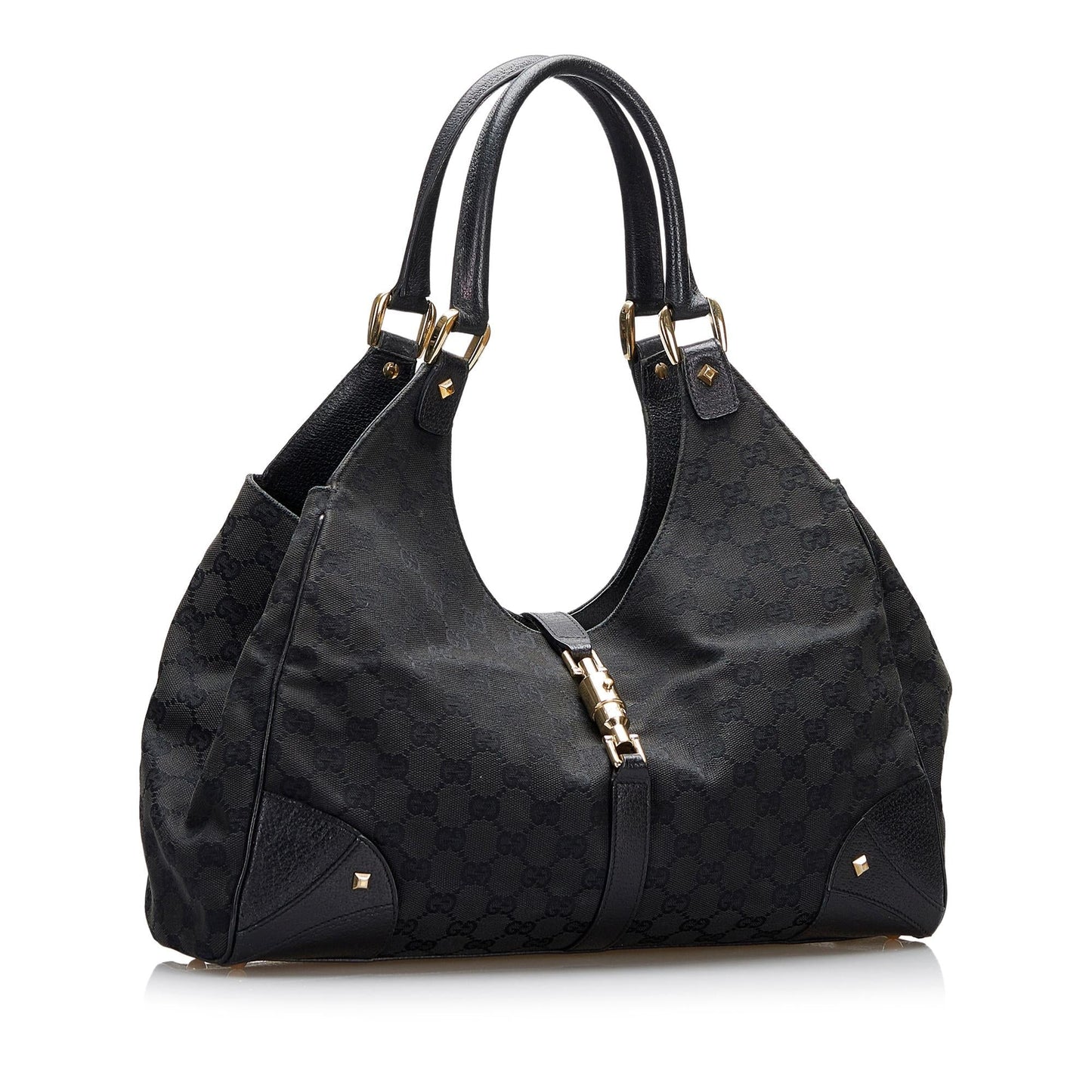 Gucci GG Nailhead Jackie SHG-YZOZQj Canvas Black Shoulder Bag