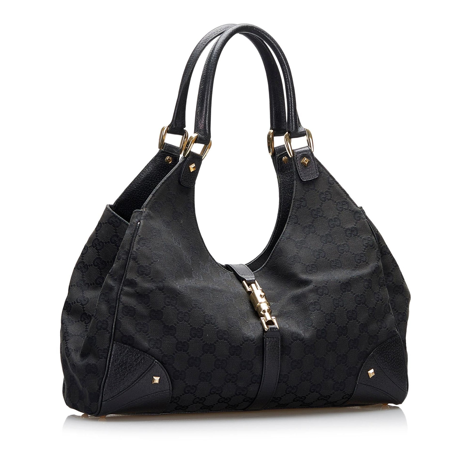 Gucci GG Nailhead Jackie SHG-YZOZQj Canvas Black Shoulder Bag