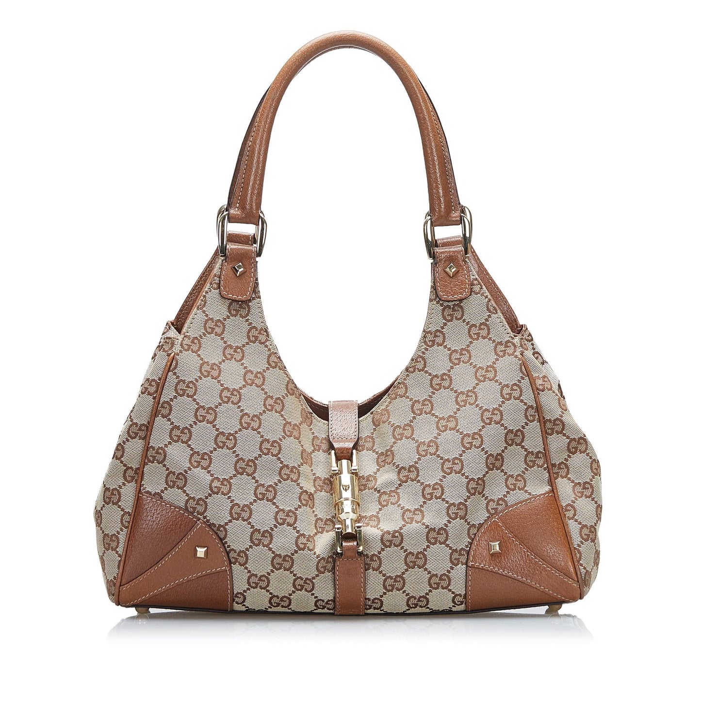 Gucci GG Nailhead Jackie SHG-MytTQB Canvas Calf Brown Satchel Bag