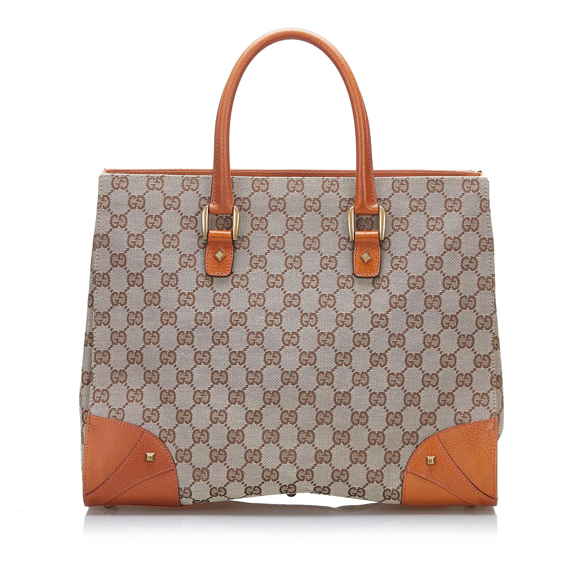 Gucci GG Nailhead SHG Canvas Brown Orange Tote Bag