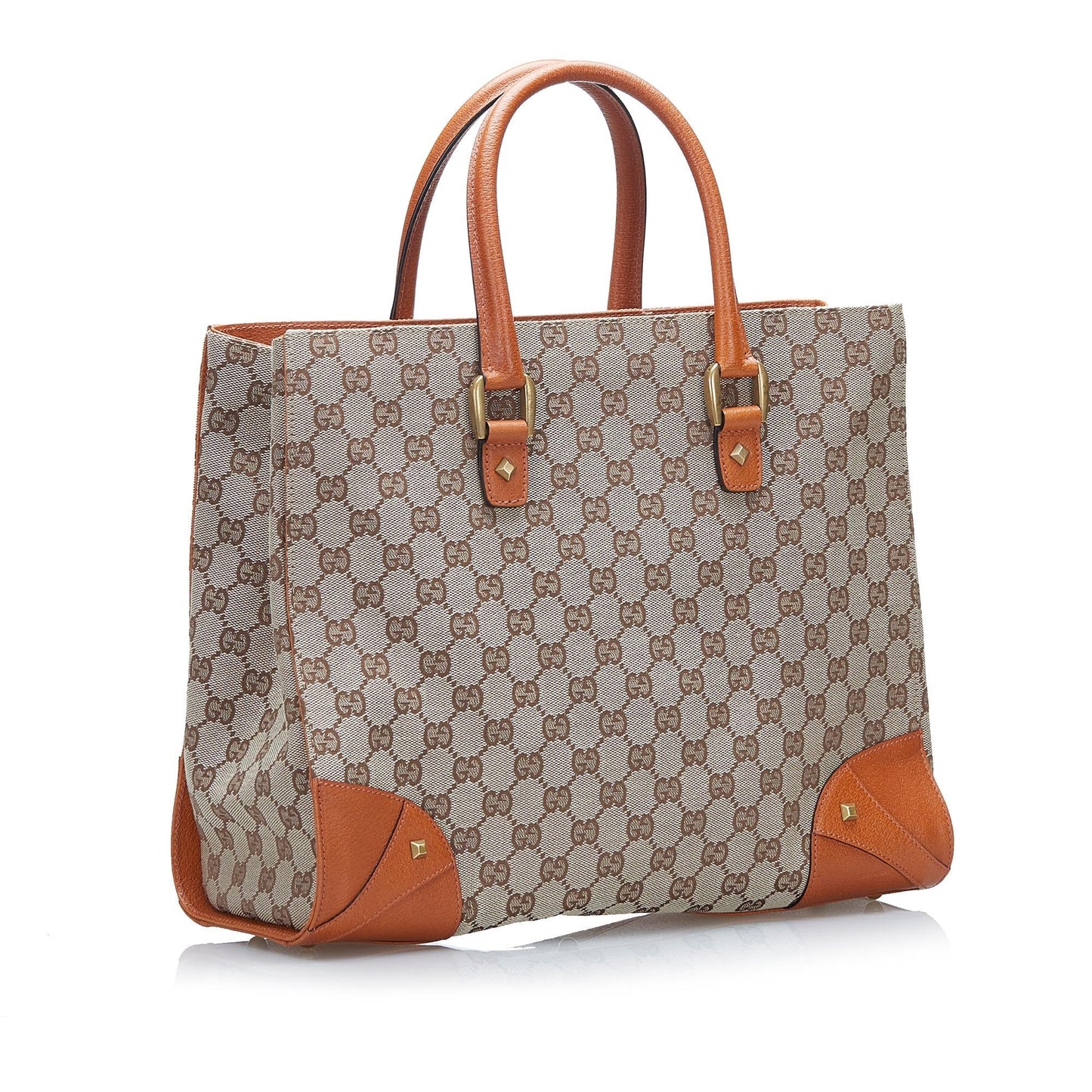 Gucci GG Nailhead SHG Canvas Brown Orange Tote Bag