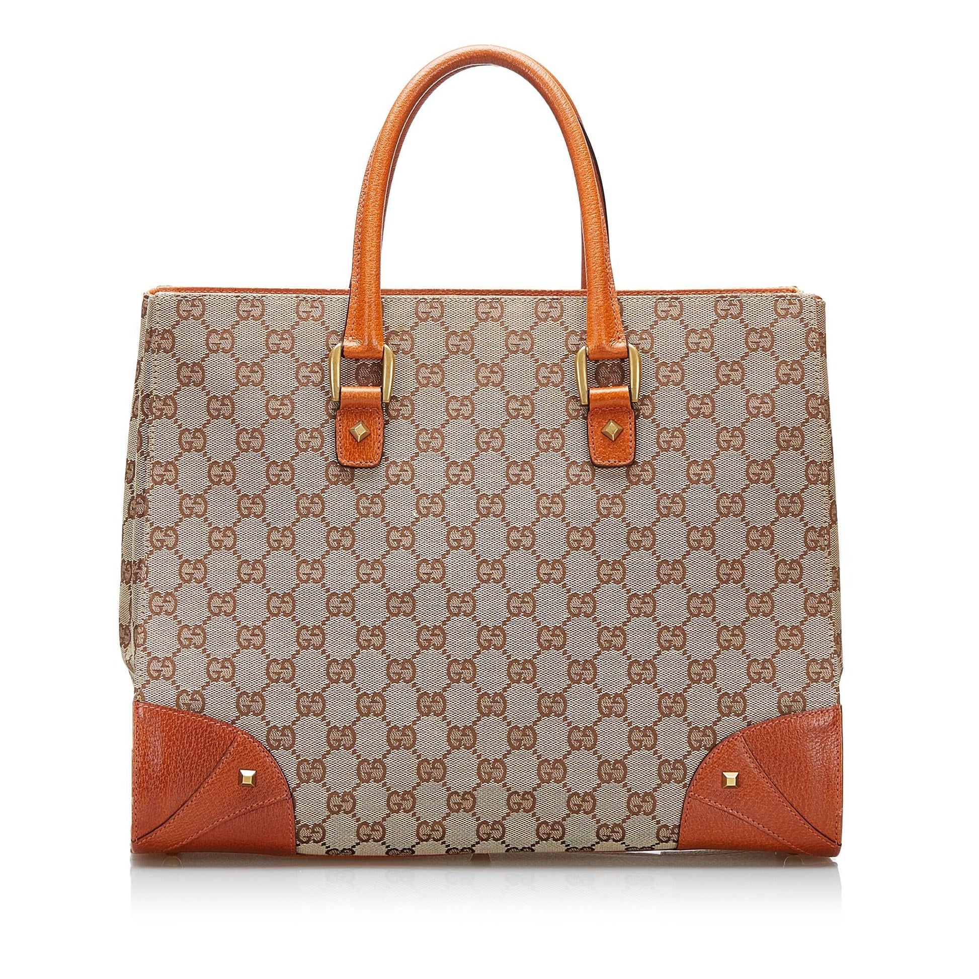 Gucci GG Nailhead SHG-ThiuAq Canvas Brown Tote Bag