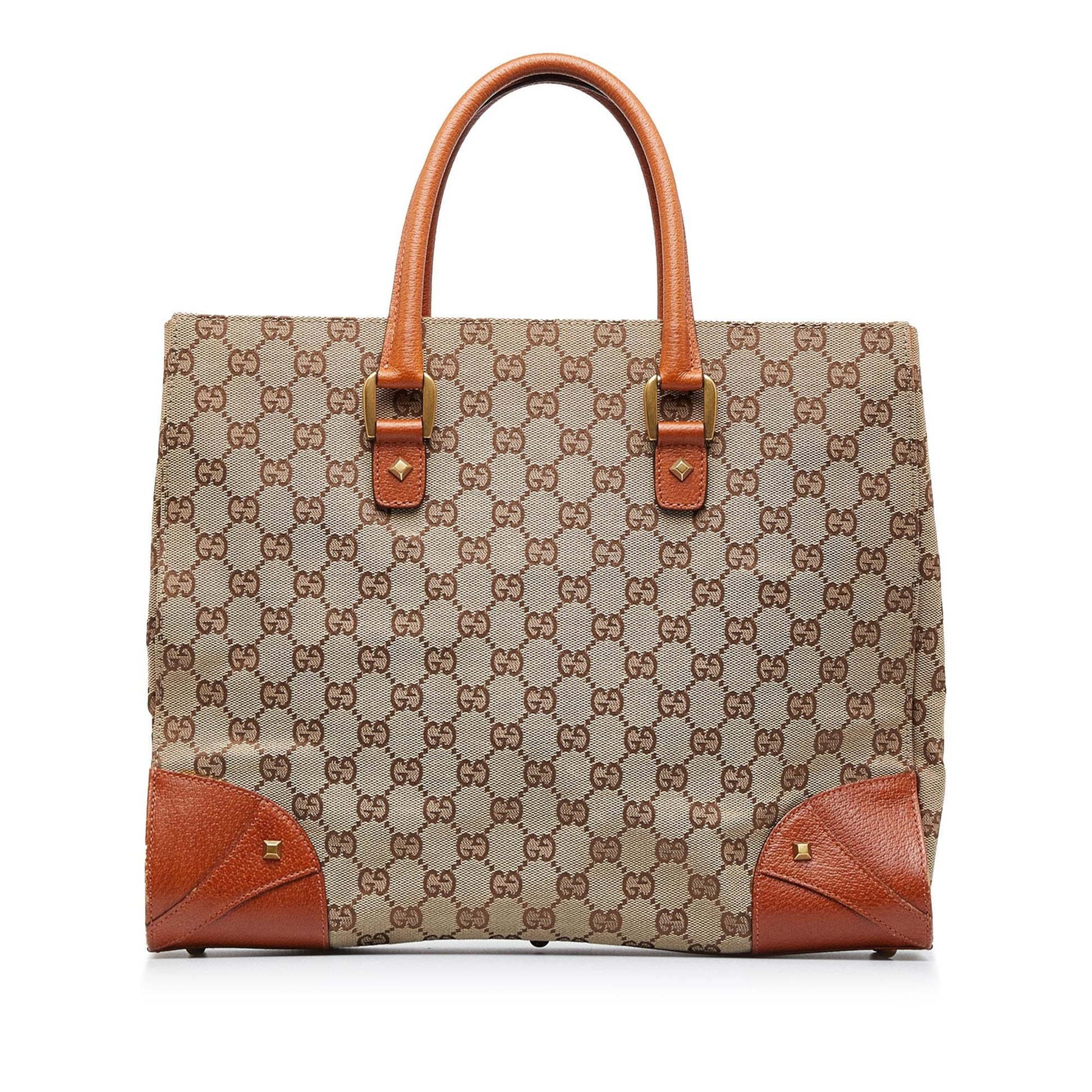 Gucci GG Nailhead SHG-WscBwZ Canvas Brown Tote Bag