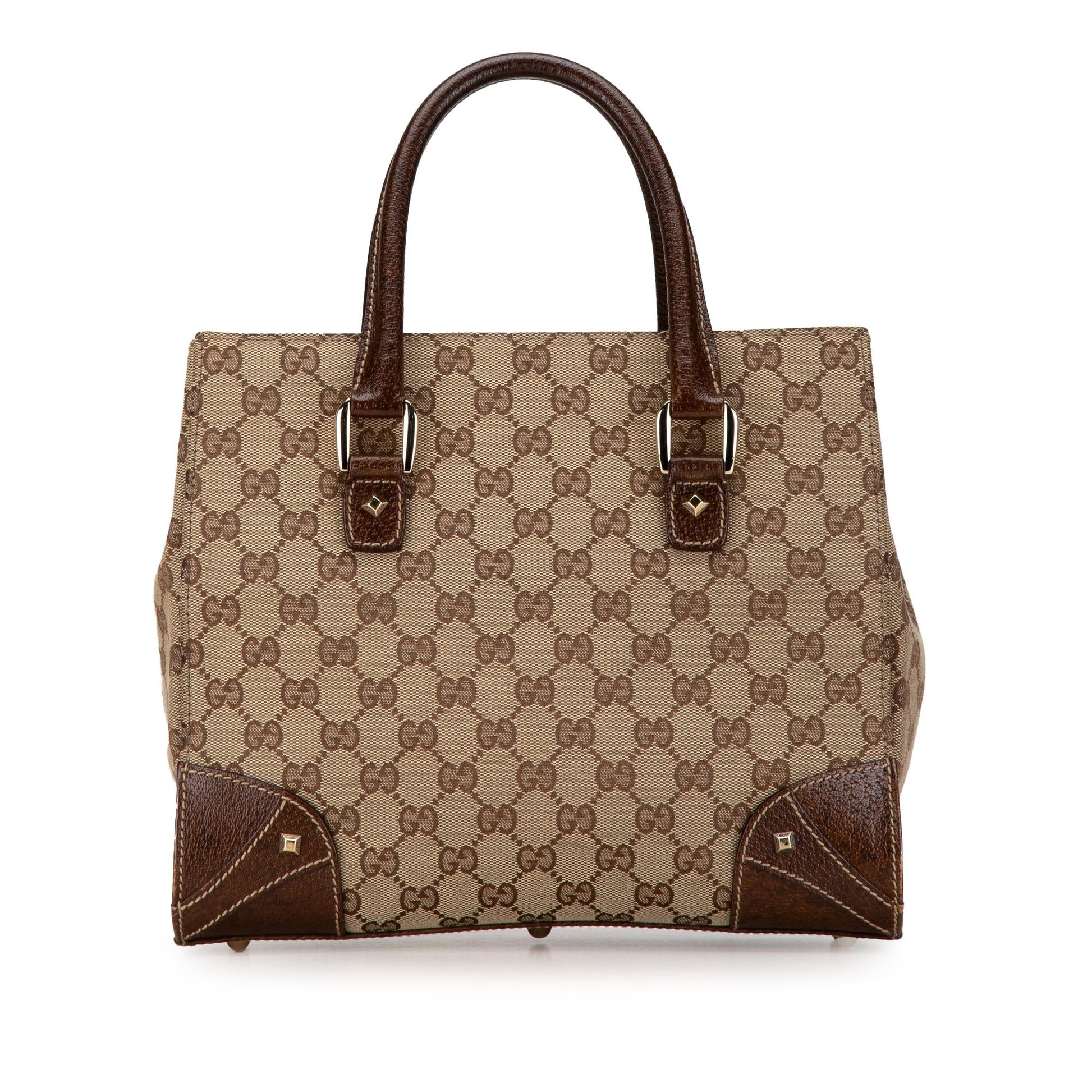 Gucci GG Nailhead SHG-jnzkMA Canvas Calf Brown Tote Bag