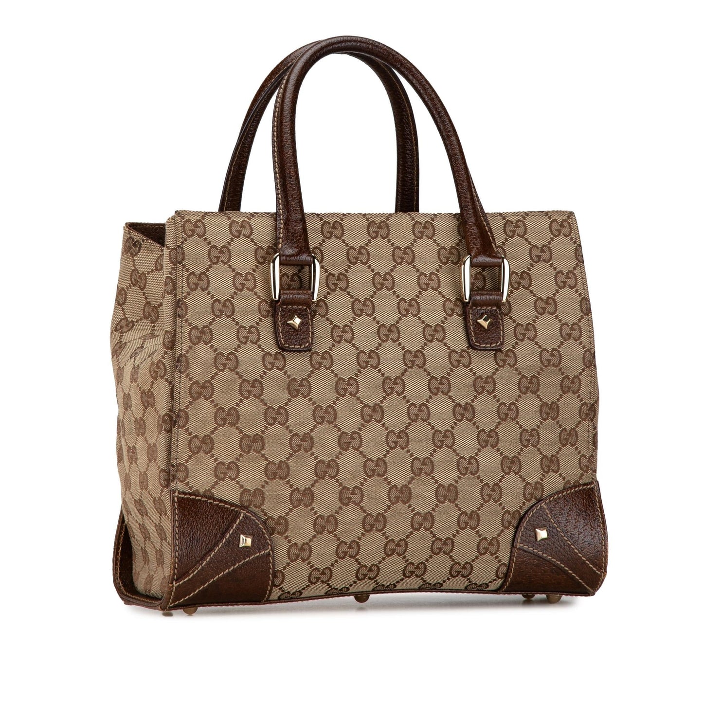 Gucci GG Nailhead SHG-jnzkMA Canvas Calf Brown Tote Bag