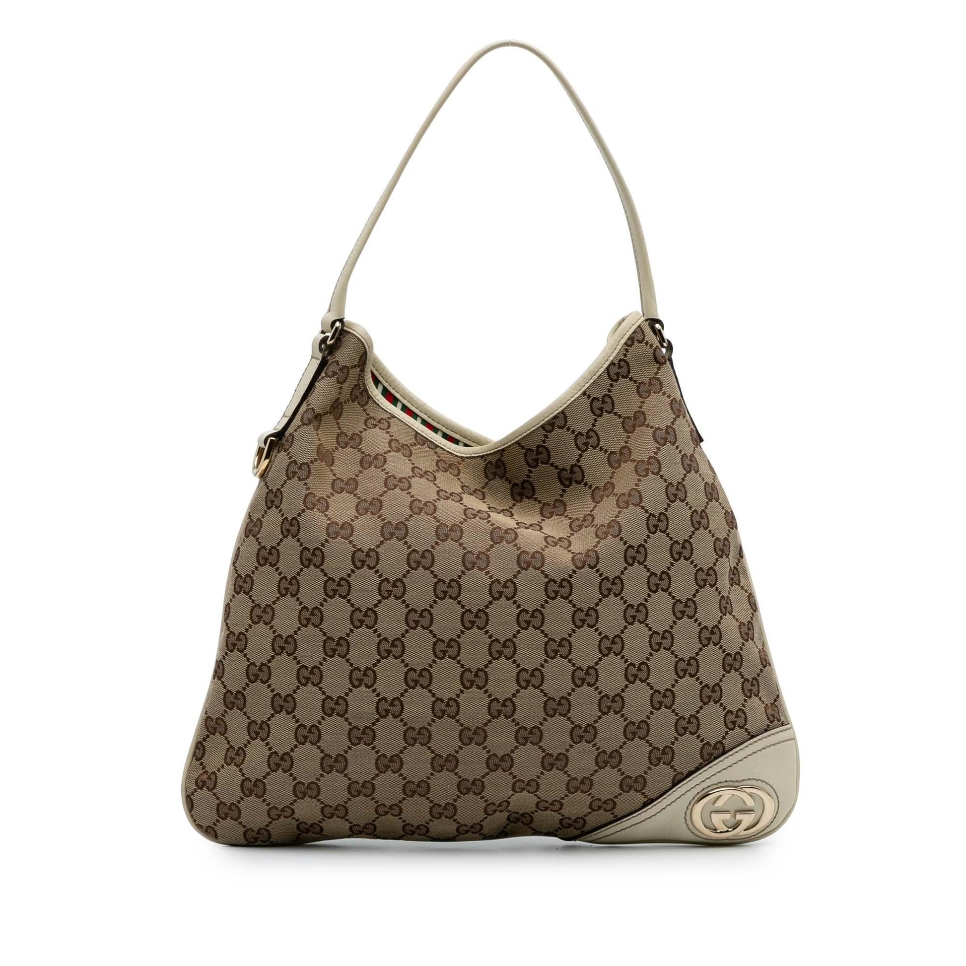 Gucci GG New Britt Canvas Calf White Brown Shoulder Bag