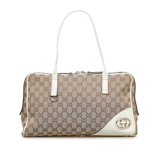 Gucci GG New Britt SHG-hM6eqO Canvas Calf White Brown Shoulder Bag