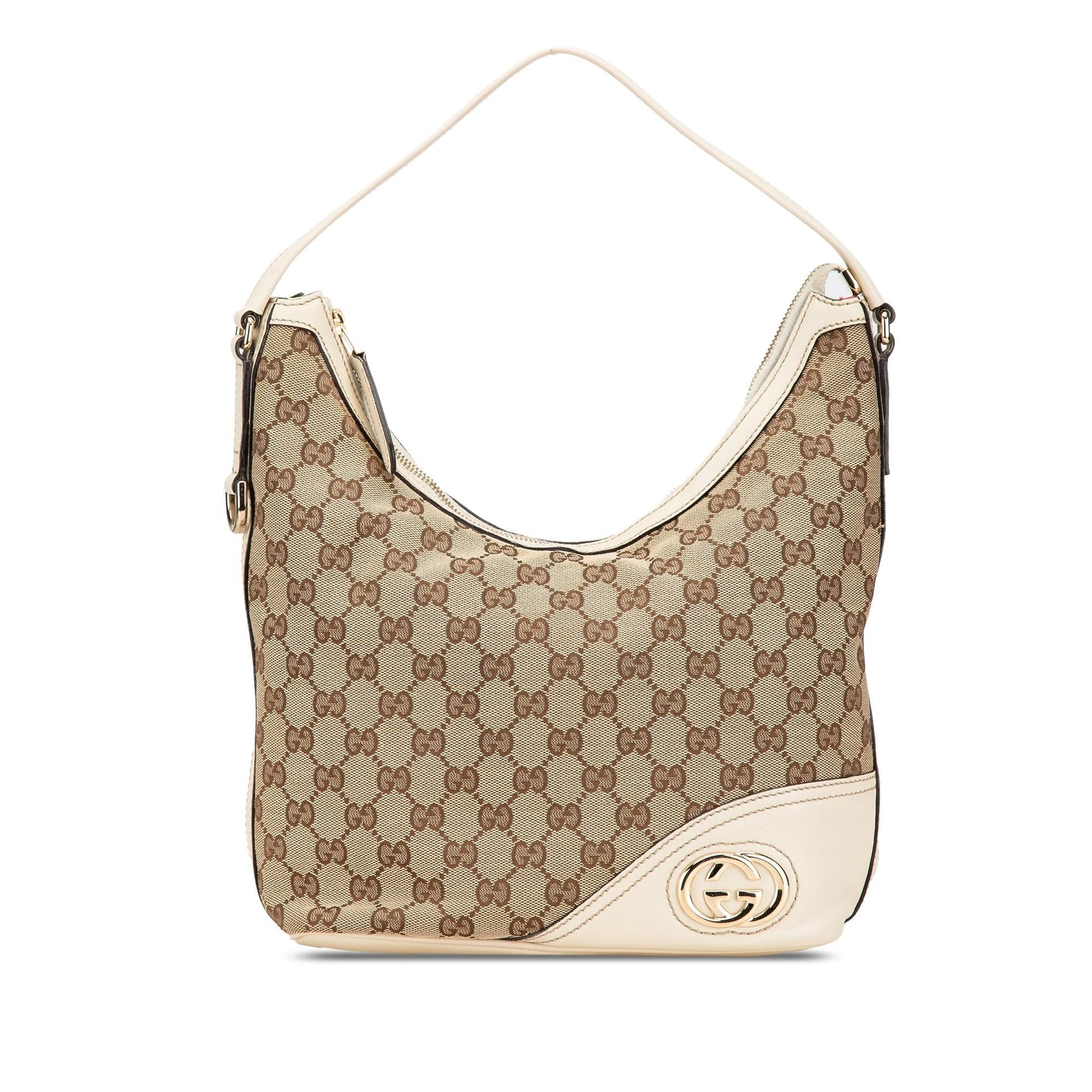 Gucci GG New Britt Canvas Calf White Brown Shoulder Bag Shoulder Bag