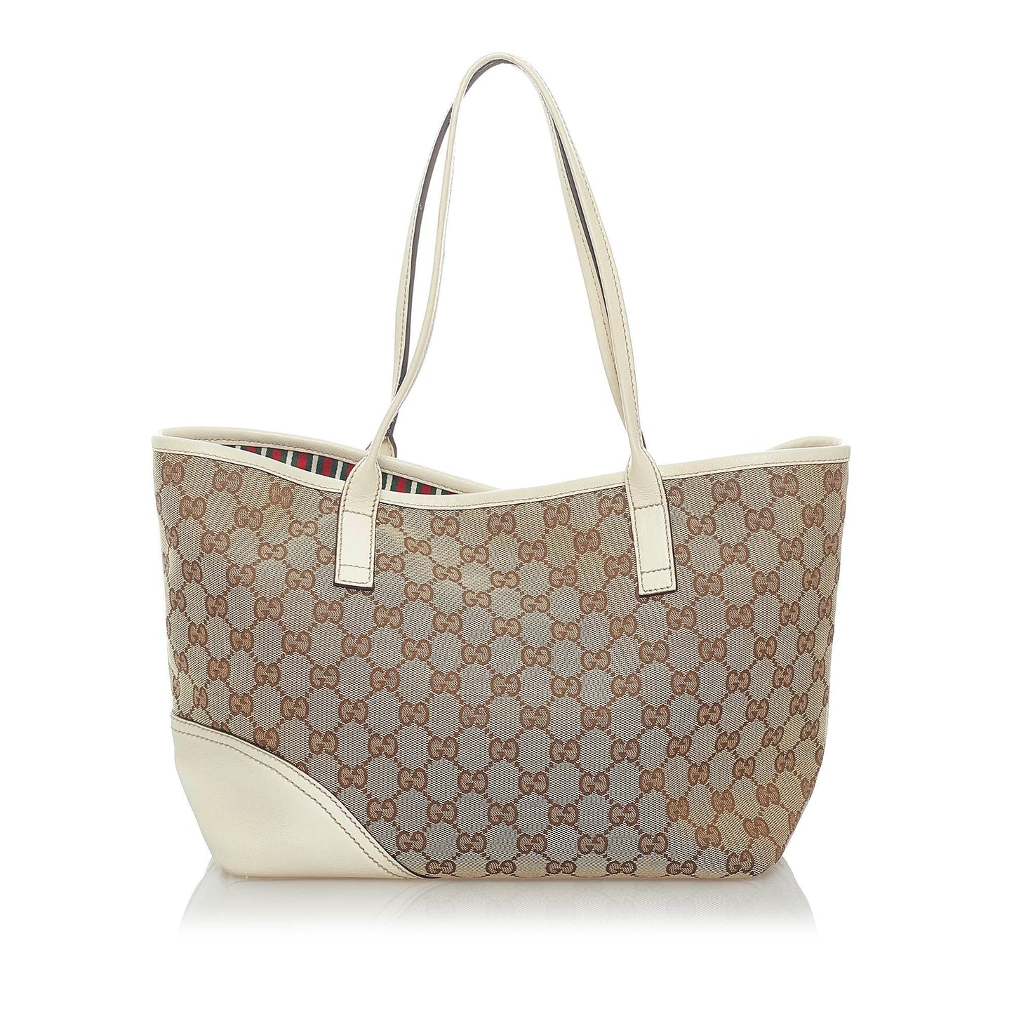 Gucci GG New Britt SHG Canvas Calf White Brown Tote Bag