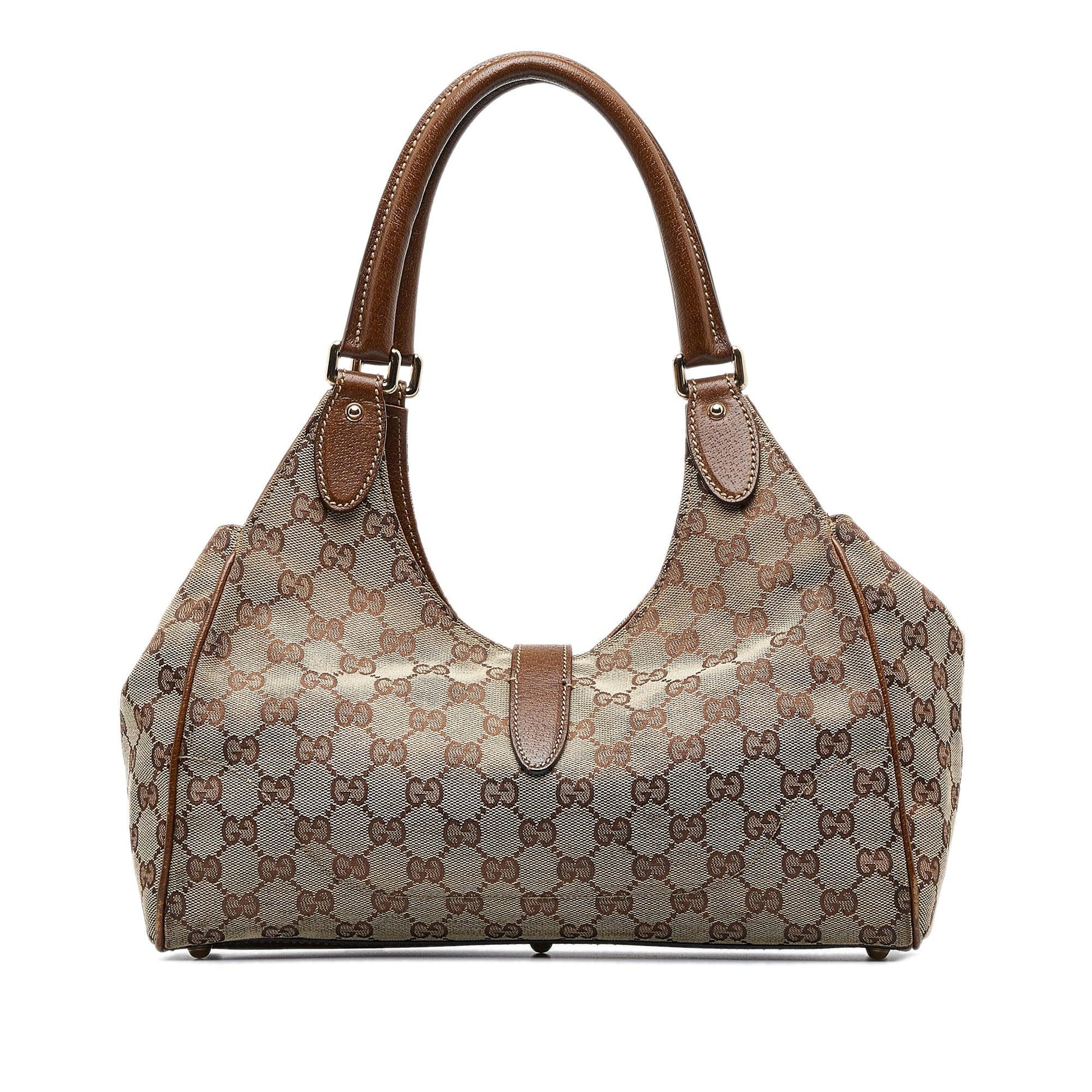 Gucci GG New Jackie SHG-tvpwSB Canvas Calf Brown Shoulder Bag