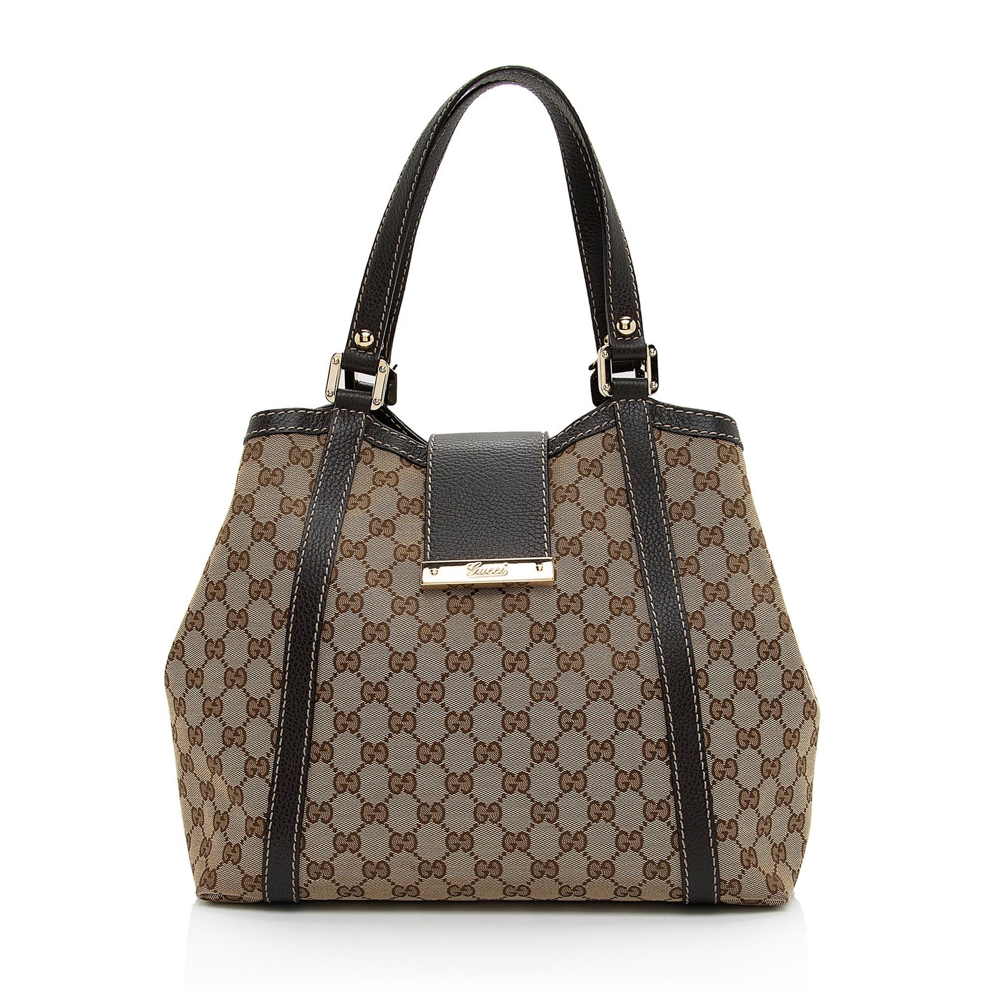 Gucci GG New Ladies SHF-XsTwnH Leather Canvas Brown Beige Tote Bag