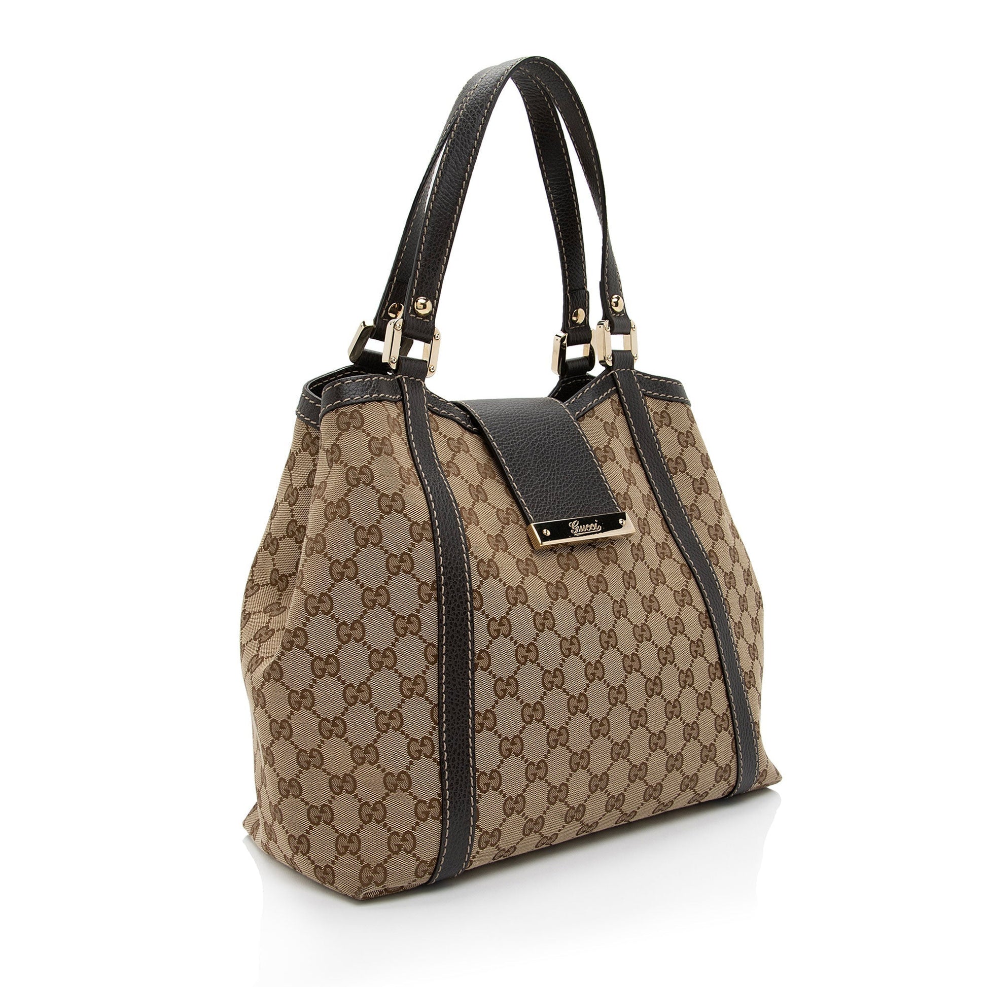 Gucci GG New Ladies SHF-XsTwnH Leather Canvas Brown Beige Tote Bag