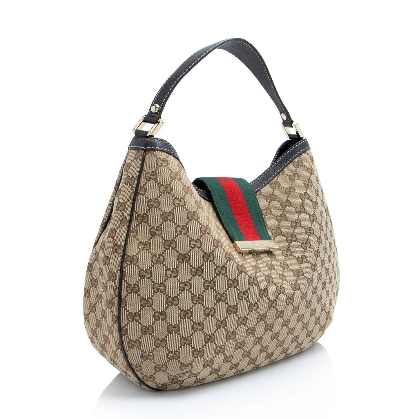 Gucci GG New Ladies Web SHF-KEb6Ji Leather Canvas Nylon Brown Shoulder Bag