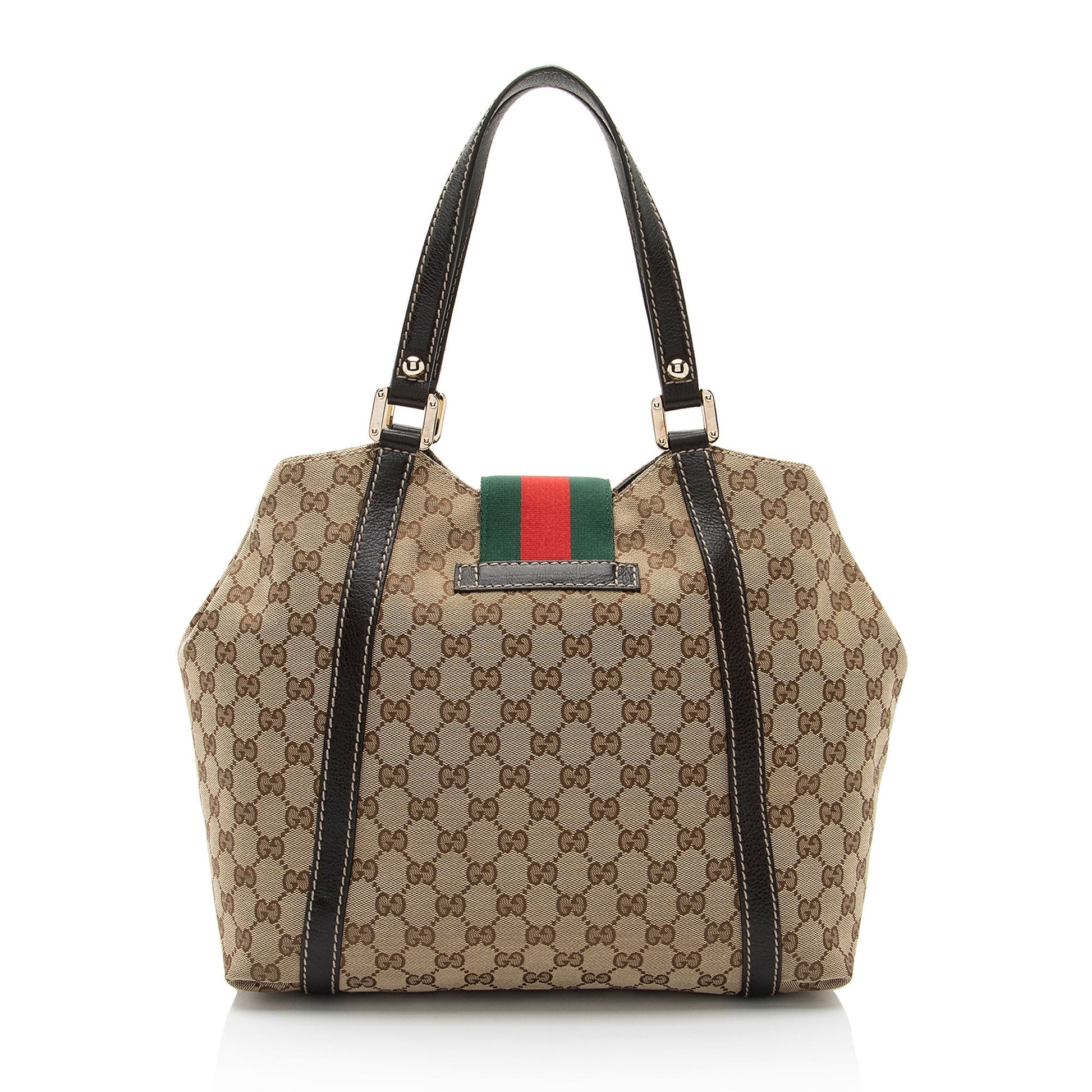 Gucci GG New Ladies Web SHF-eiujZp Leather Canvas Nylon Brown Tote Bag
