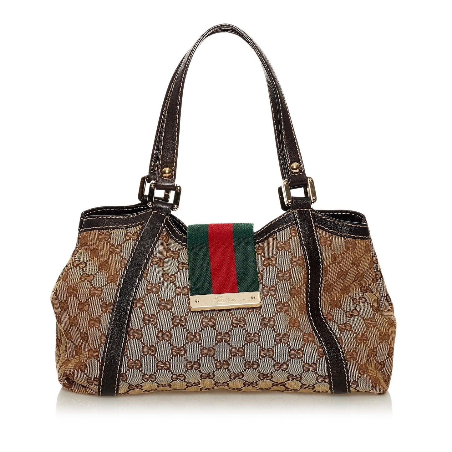 Gucci GG New Ladies Web SHG Canvas Brown Tote Bag