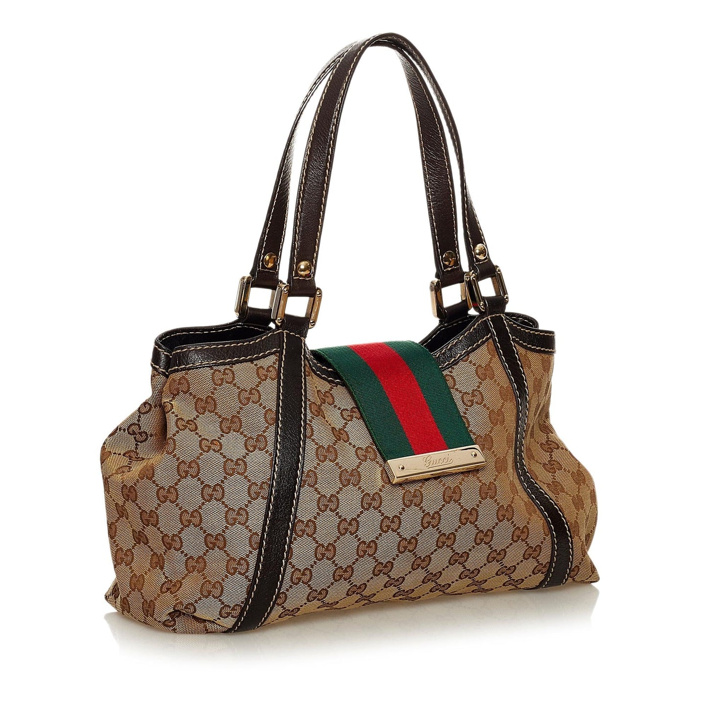 Gucci GG New Ladies Web SHG Canvas Brown Tote Bag