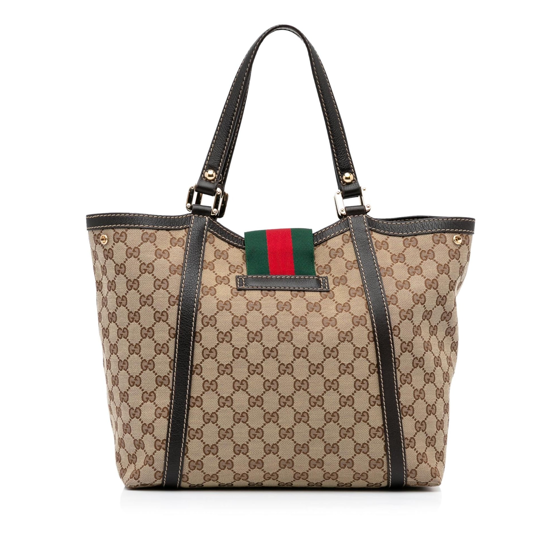 Gucci GG New Ladies Web SHG-rjYda9 Canvas Calf Brown Tote Bag
