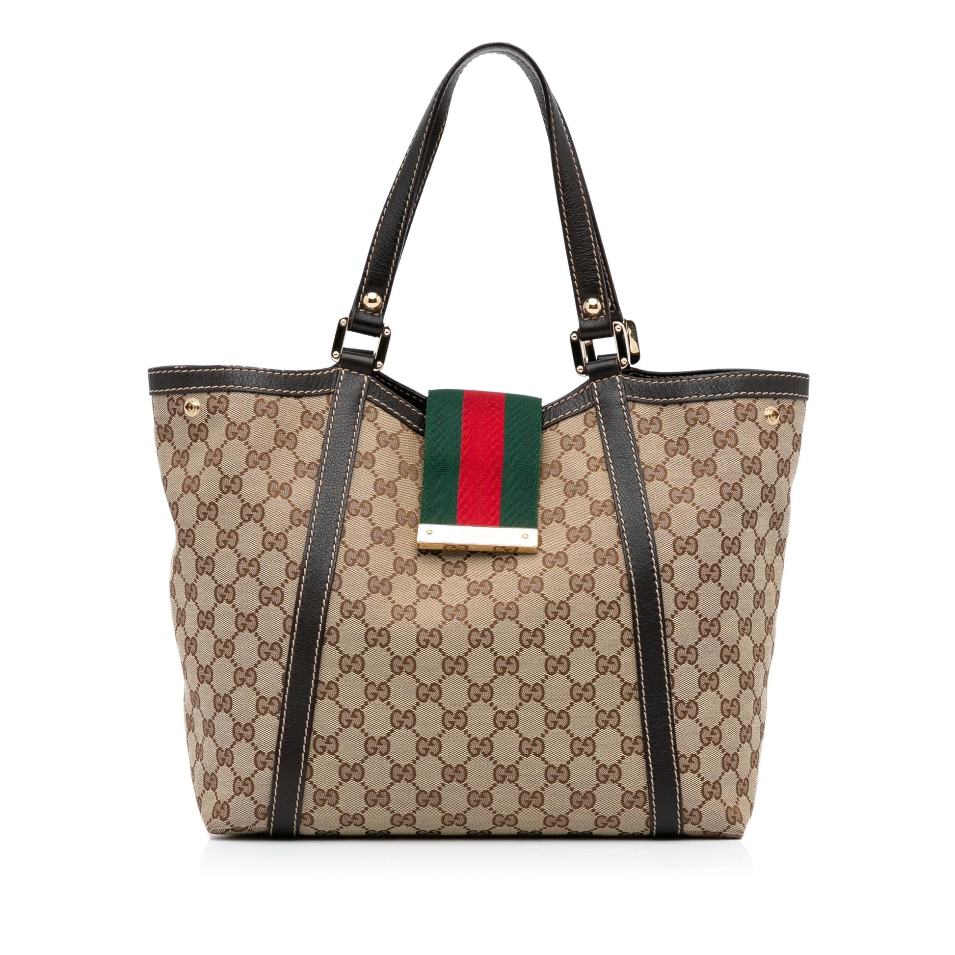 Gucci GG New Ladies Web SHG-rjYda9 Canvas Calf Brown Tote Bag