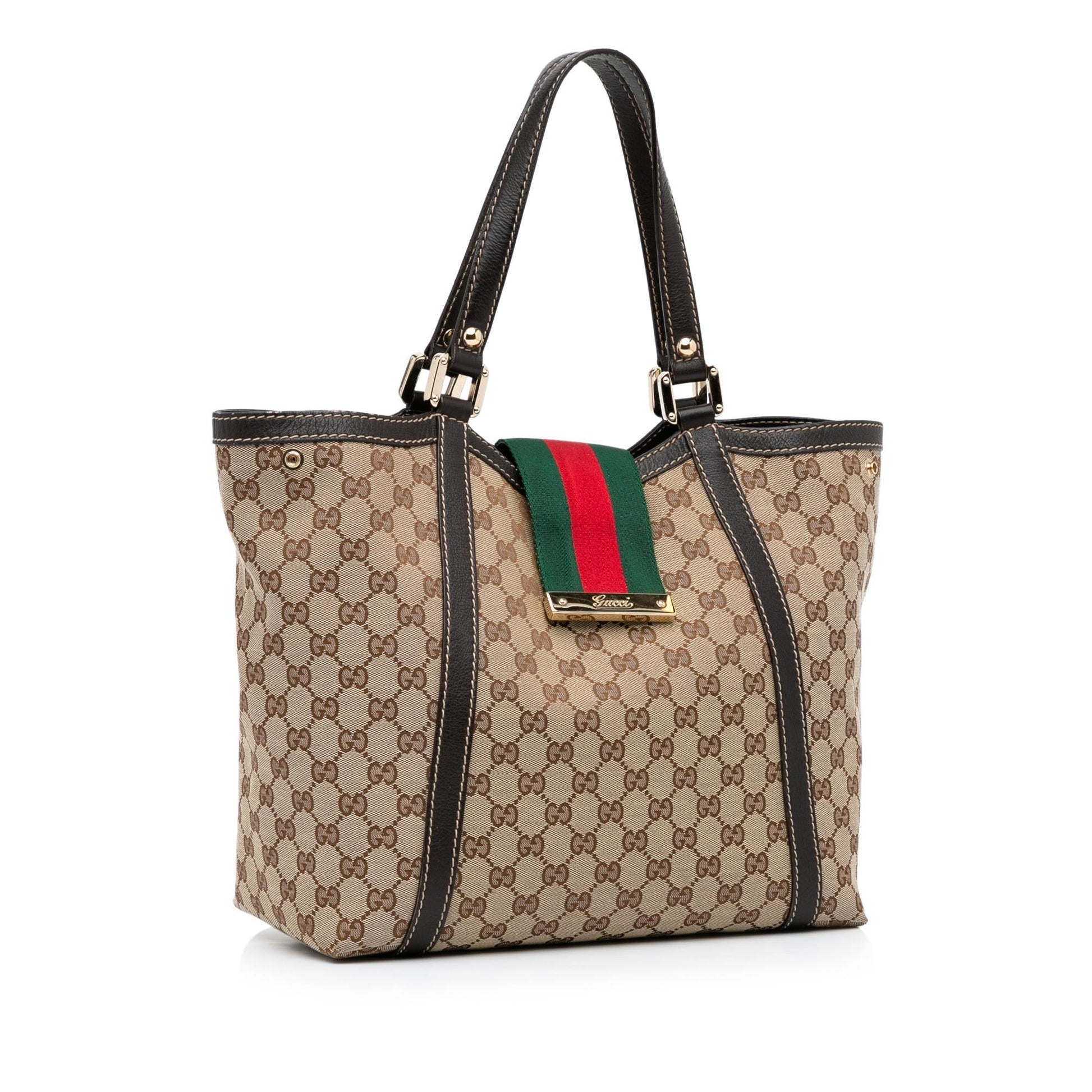 Gucci GG New Ladies Web SHG-rjYda9 Canvas Calf Brown Tote Bag