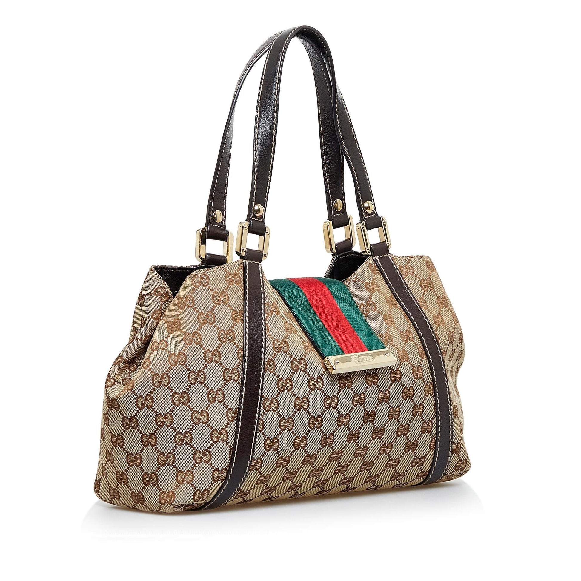 Gucci GG New Ladies Web SHG-nXYCc6 Canvas Calf Brown Tote Bag