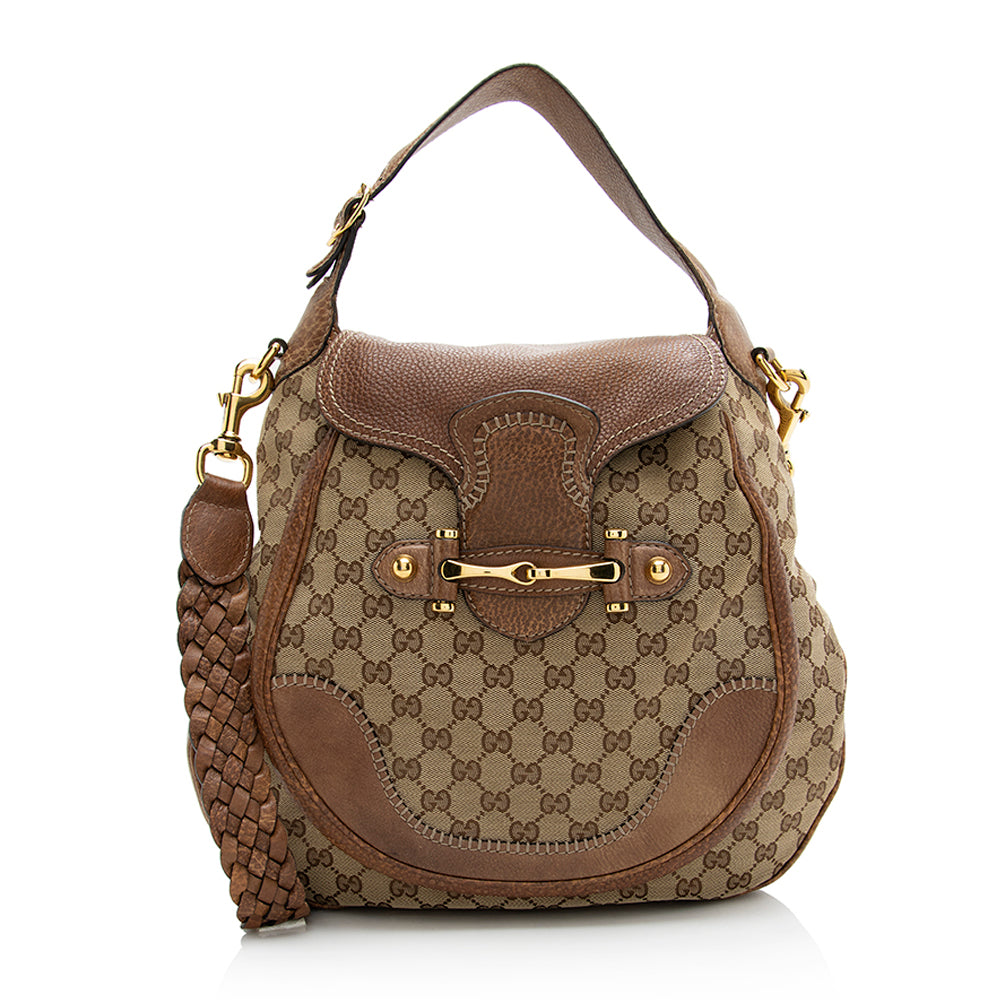 Gucci GG New Pelham SHF Leather Canvas Brown Beige Shoulder Bag
