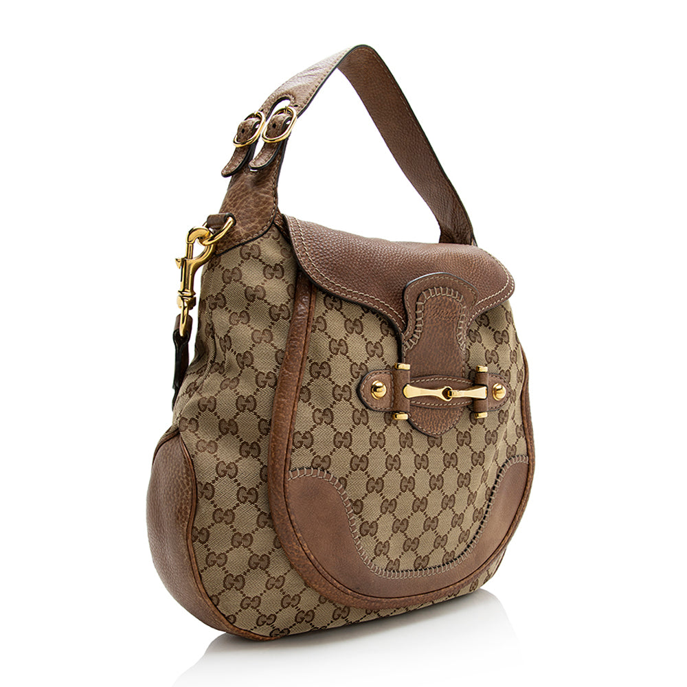 Gucci GG New Pelham SHF Leather Canvas Brown Beige Shoulder Bag