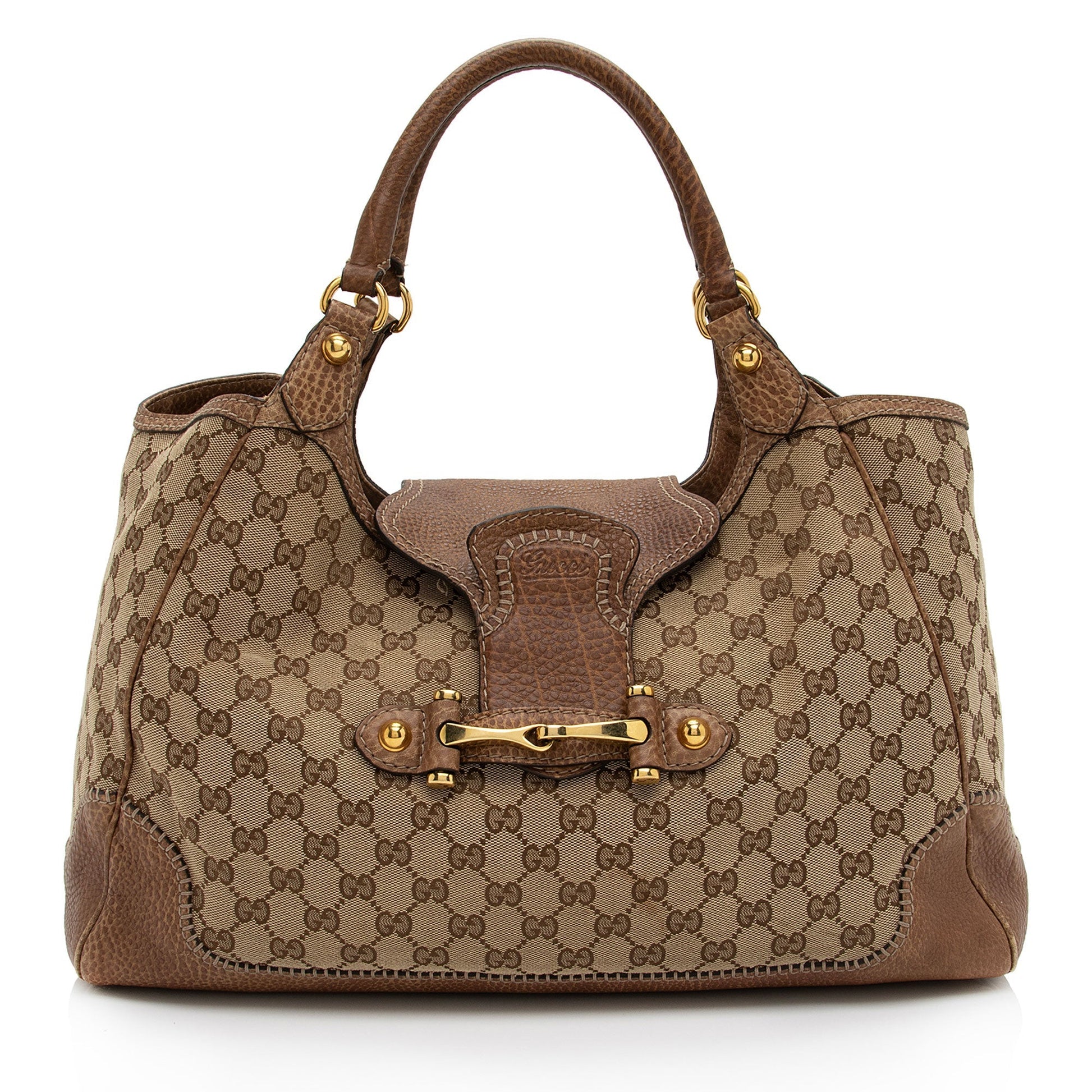 Gucci GG New Pelham SHF-SSf5gP Leather Canvas Brown Beige Tote Bag