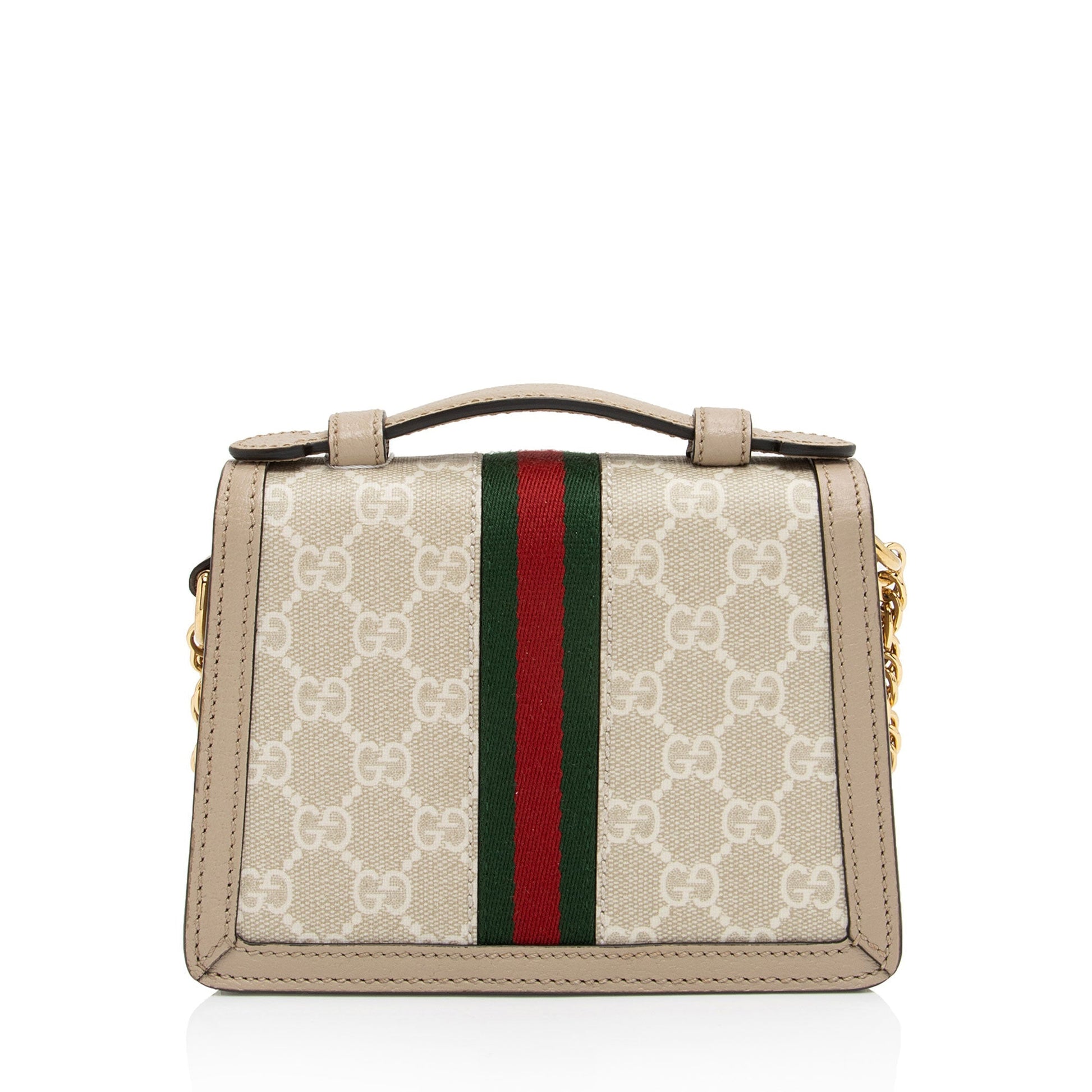 Gucci GG Ophidia Top Handle Leather Canvas White Beige Crossbody Bag