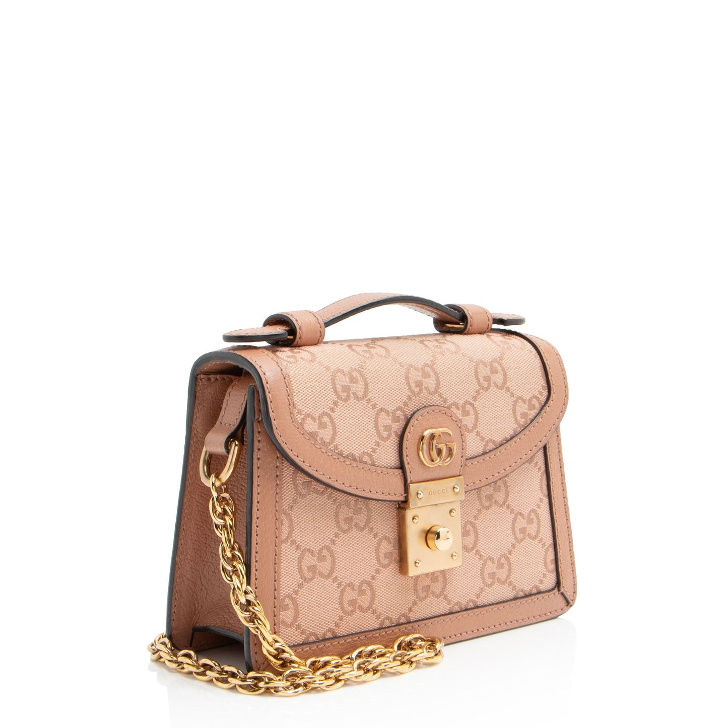 Gucci GG Ophidia Top Handle Leather Canvas Pink Mini Satchel Bag
