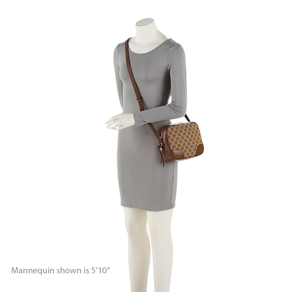 Gucci GG Original Bree Messenger SHF Leather Canvas Brown Beige Crossbody Bag