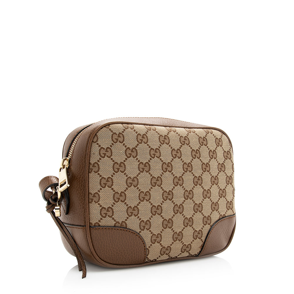 Gucci GG Original Bree Messenger SHF Leather Canvas Brown Beige Crossbody Bag