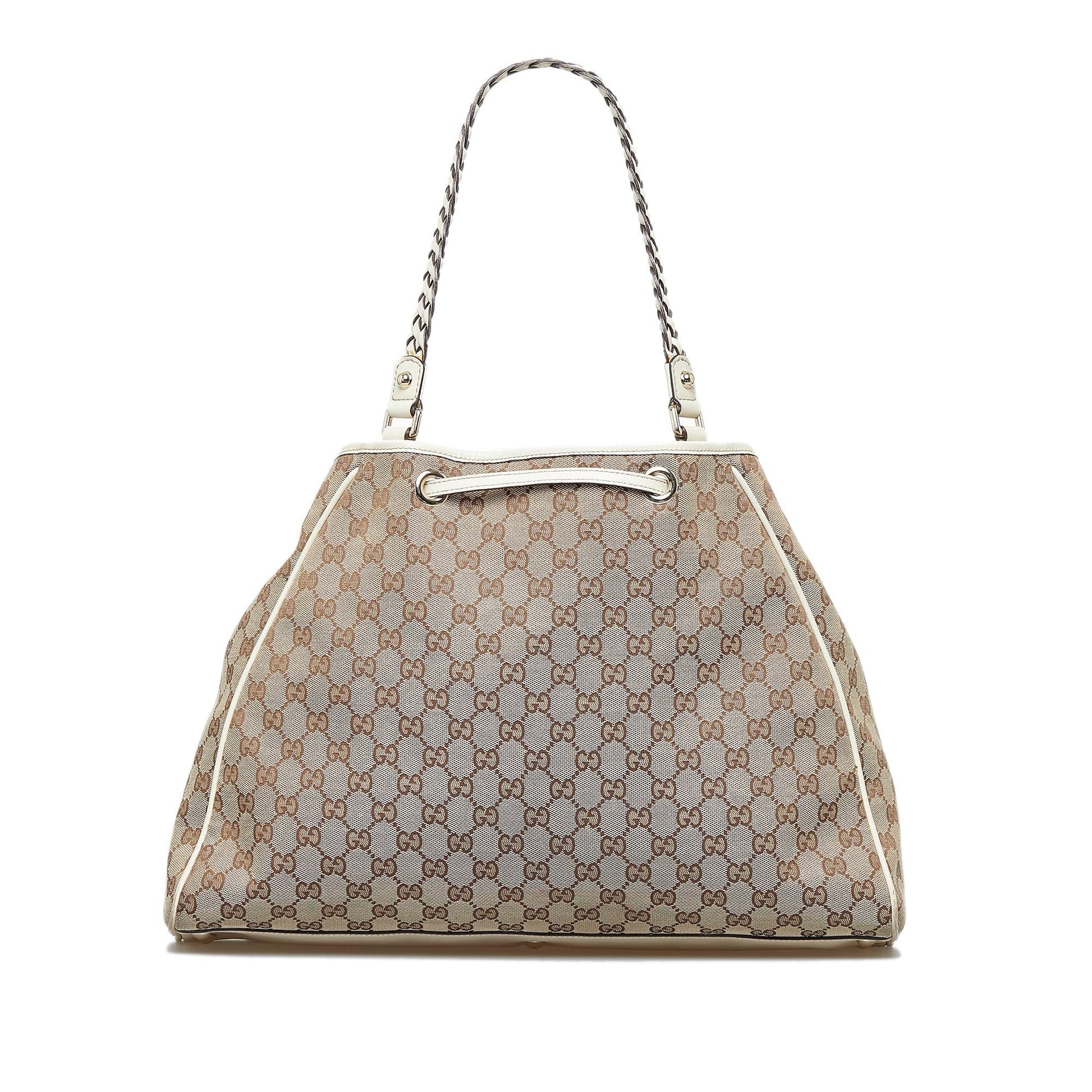 Gucci GG Peggy SHG-YDxBat Canvas Calf White Brown Tote Bag