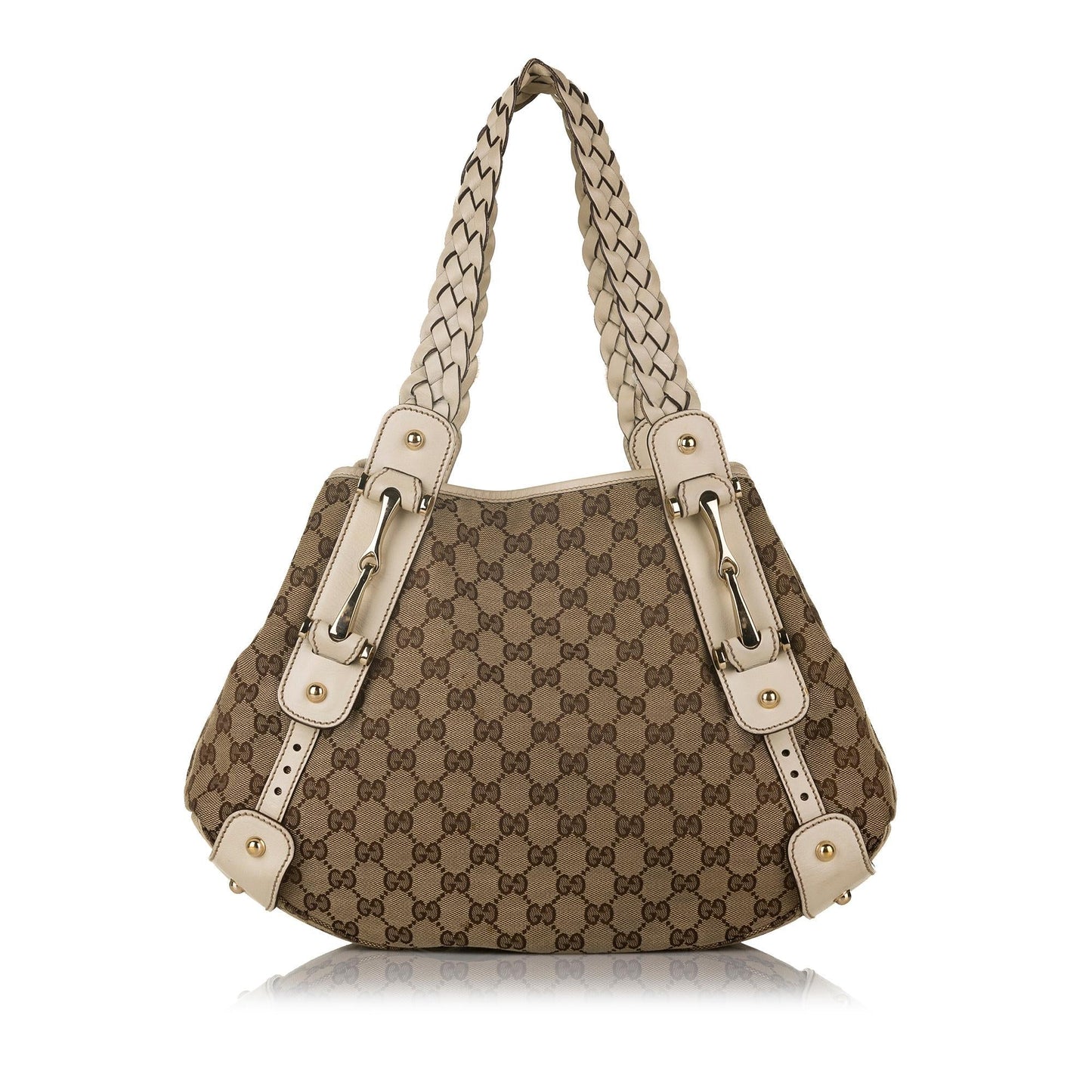 Gucci GG Pelham Horsebit SHG Canvas Calf White Brown Tote Bag