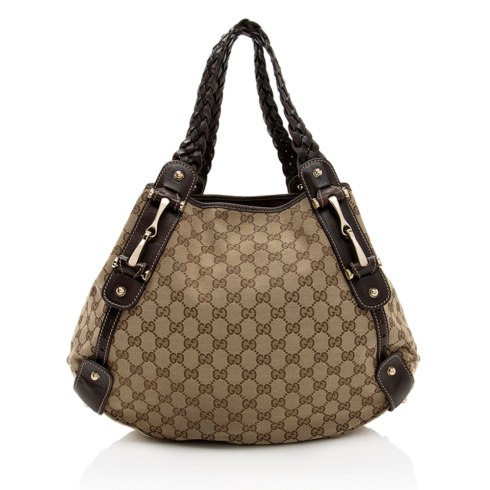Gucci GG Pelham SHF Leather Canvas Brown Beige Shoulder Bag