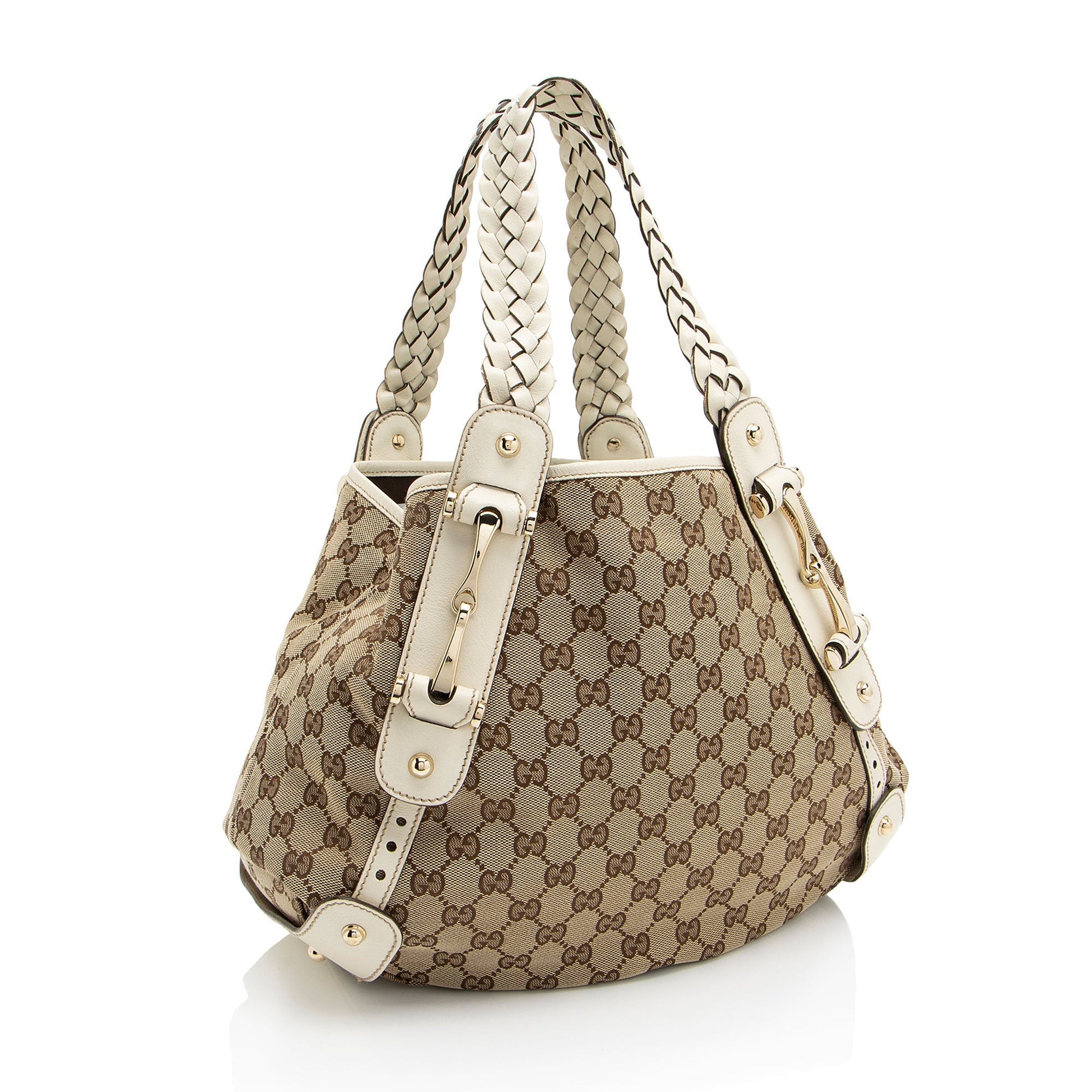 Gucci GG Pelham SHF-ekffiS Leather Canvas White Beige Shoulder Bag