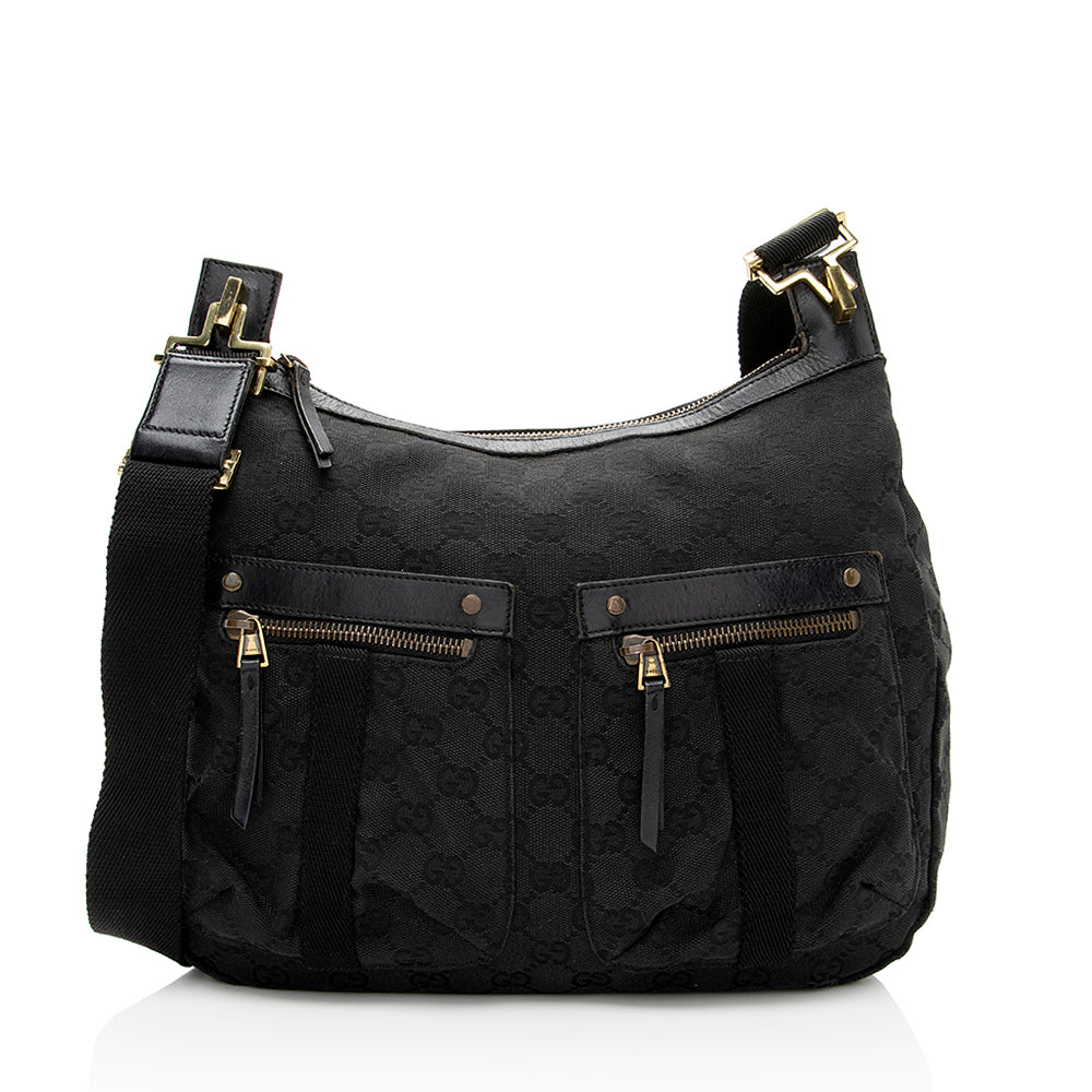 Gucci GG Pocket SHF Leather Canvas Black Crossbody Bag