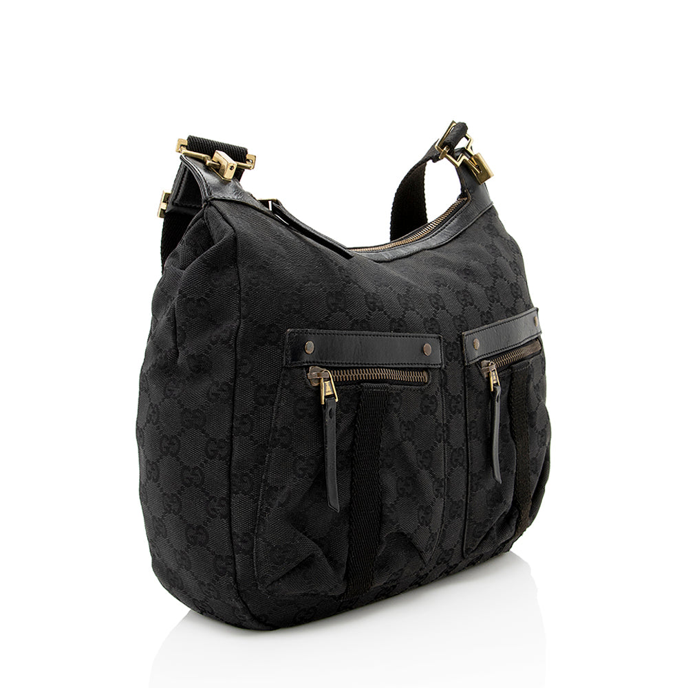 Gucci GG Pocket SHF Leather Canvas Black Crossbody Bag