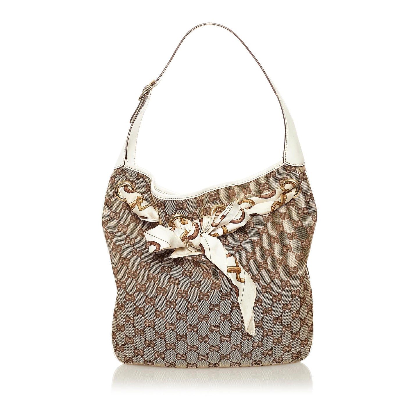 Gucci GG Positano SHG Canvas White Brown Shoulder Bag